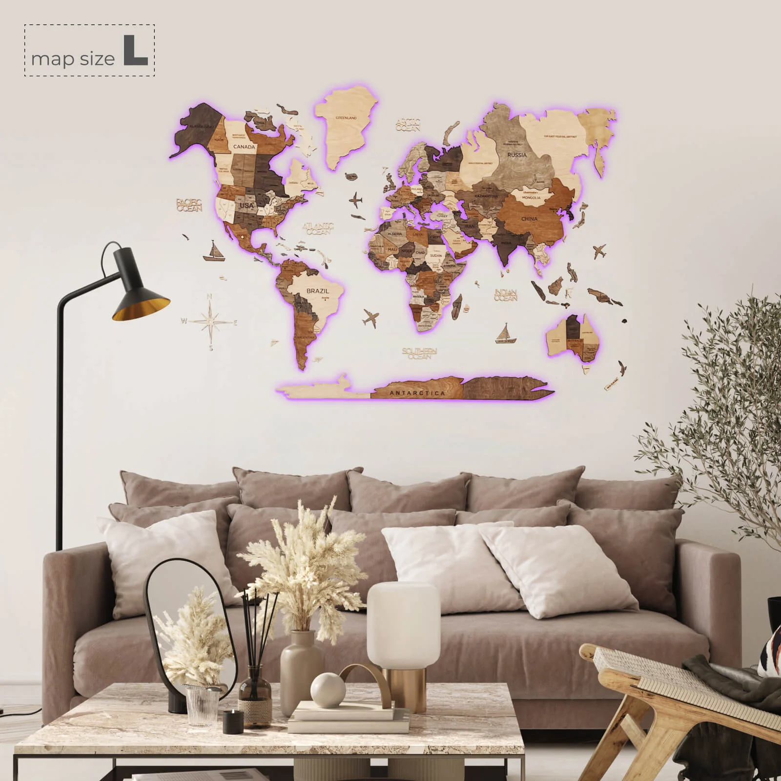 3D LED Wooden World Map 3.0 Multicolor - Image 11