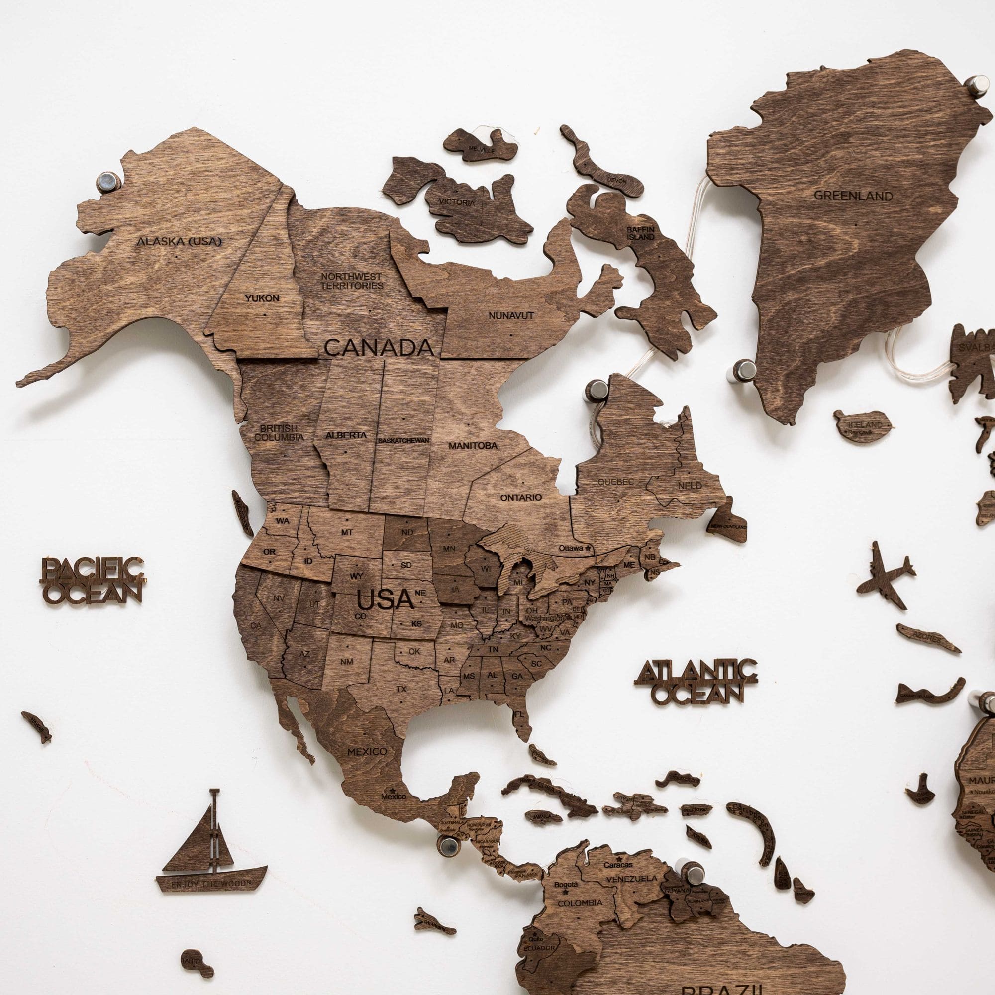 3D LED Wooden World Map 3.0 Dark Walnut - Image 10