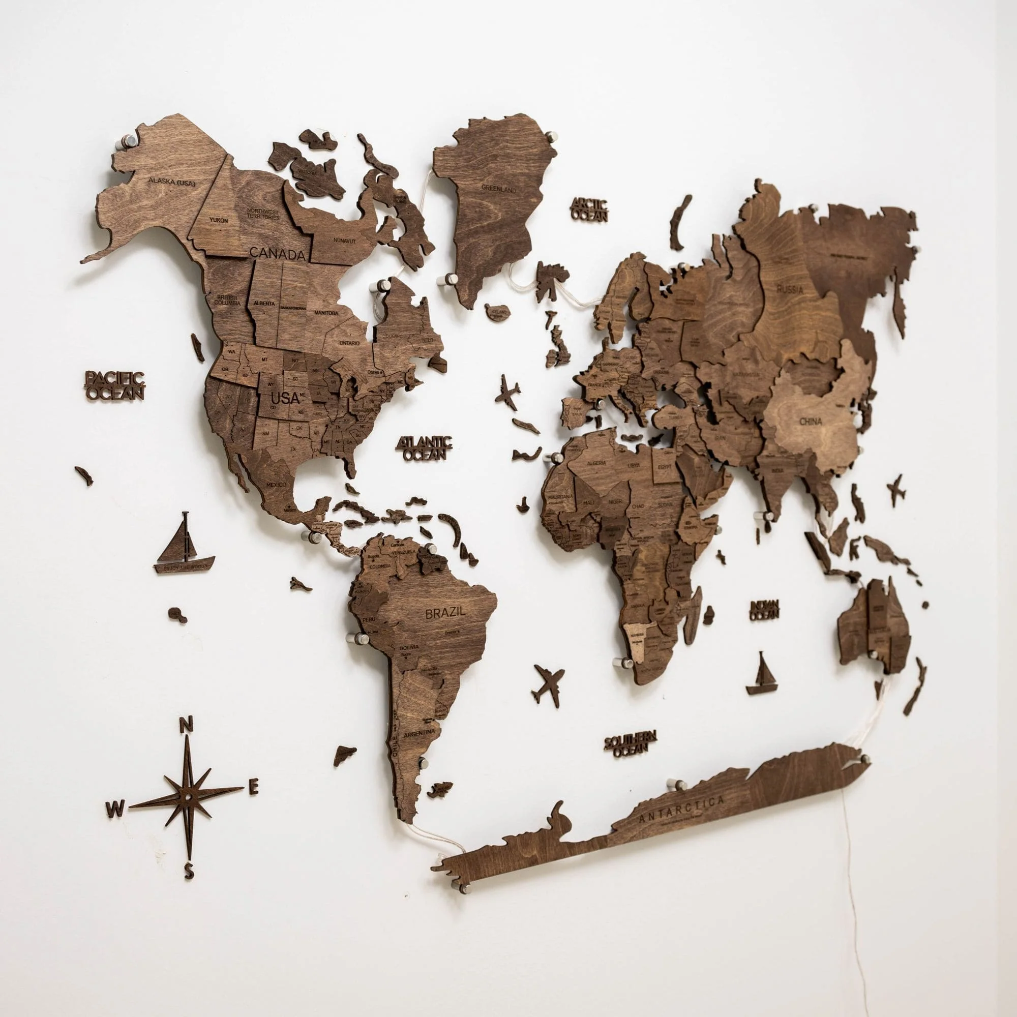3D LED Wooden World Map 3.0 Dark Walnut - Image 12