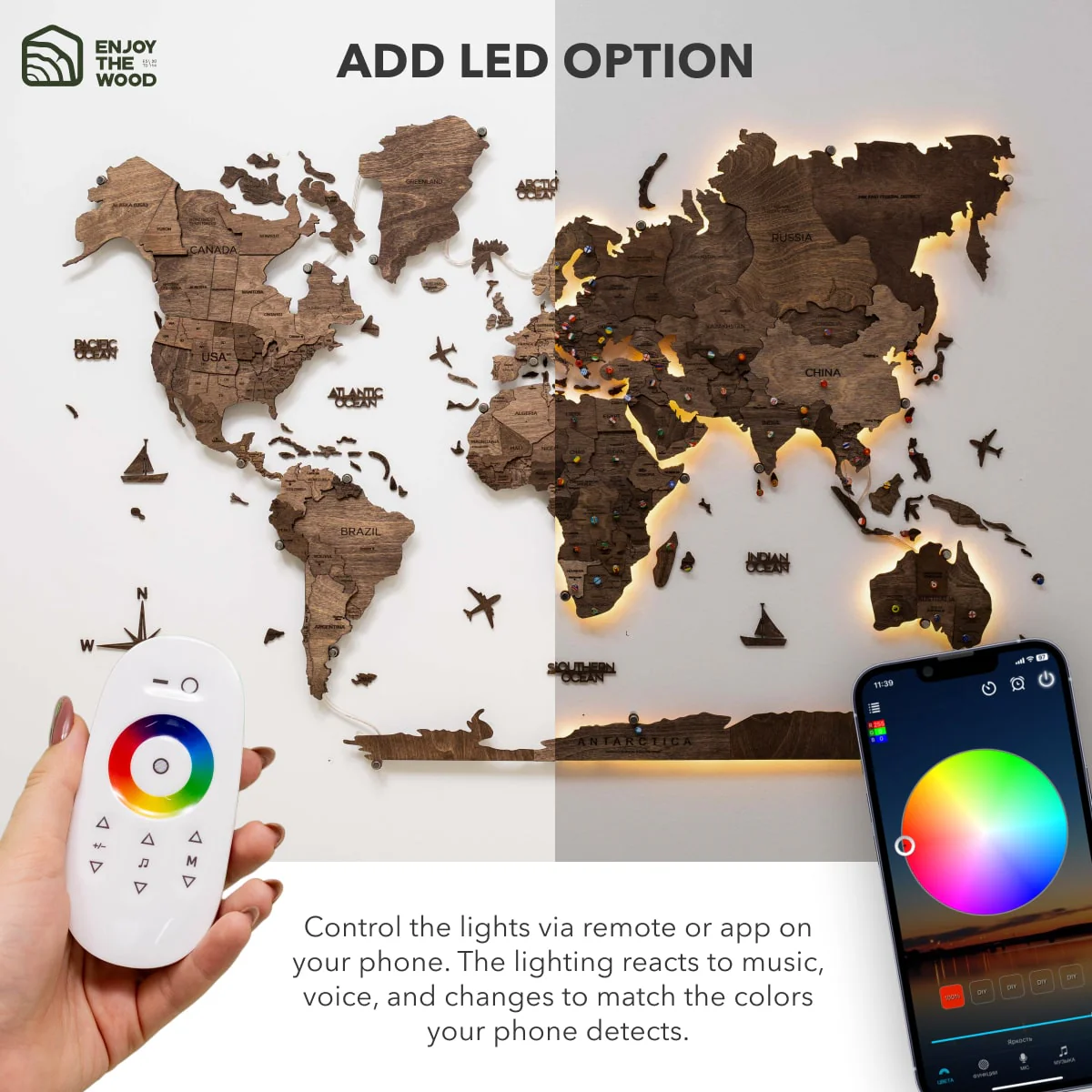 3D LED Wooden World Map 3.0 Dark Walnut - Image 19