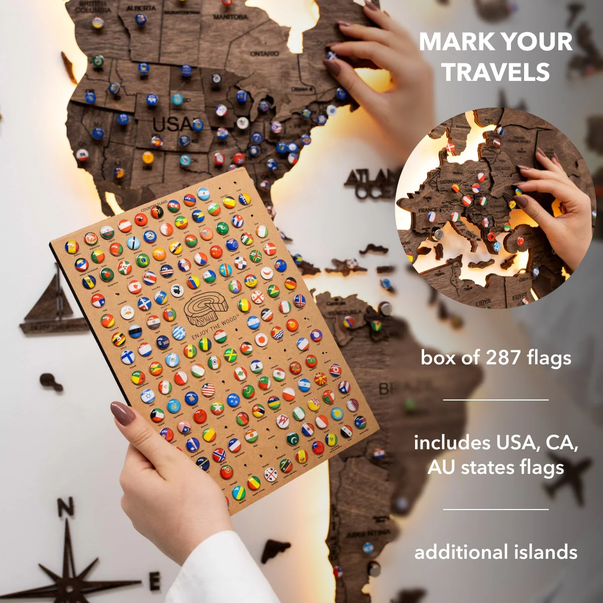 3D LED Wooden World Map 3.0 Dark Walnut - Image 22