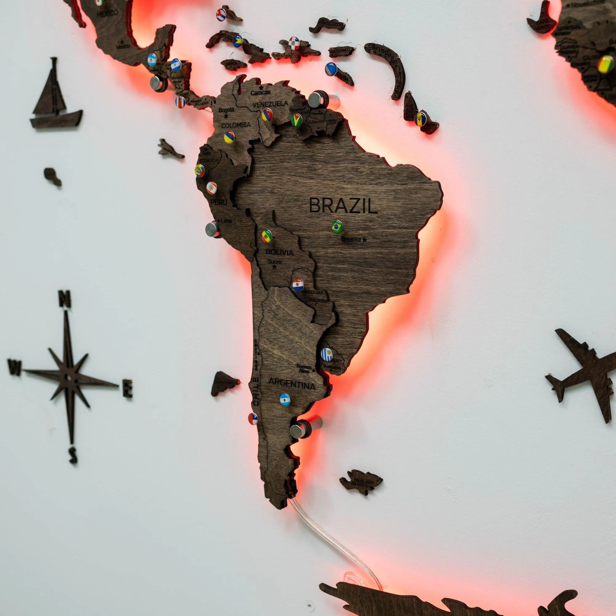 3D LED Wooden World Map 3.0 Dark Walnut - Image 6