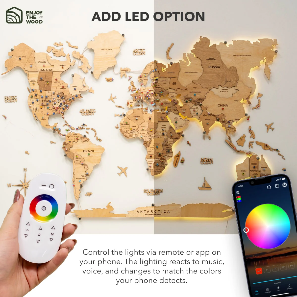 3D LED Wooden World Map 3.0 Gold - Image 13