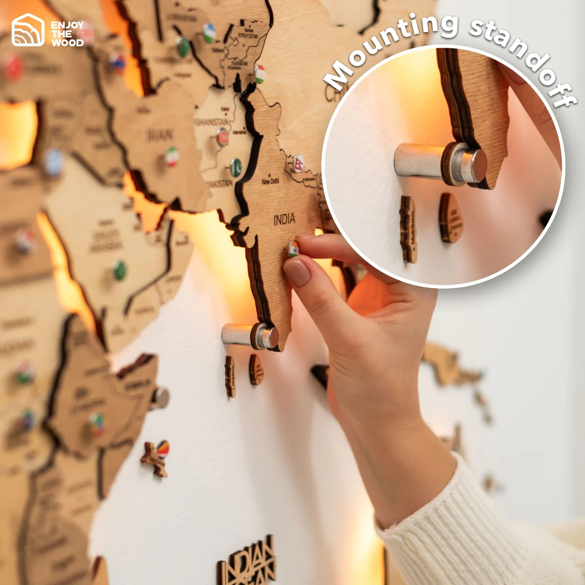 3D LED Wooden World Map 3.0 Gold - Image 14