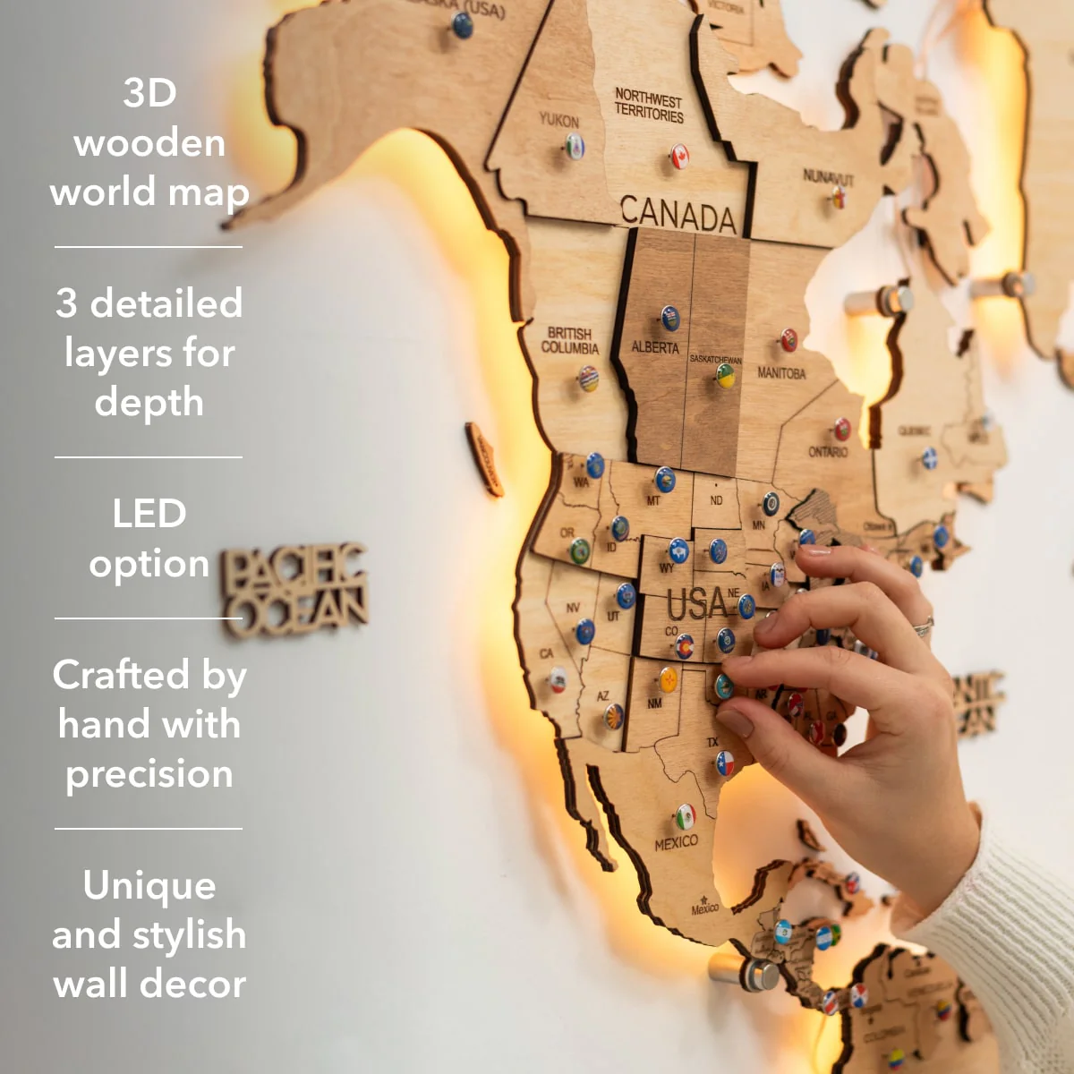 3D LED Wooden World Map 3.0 Gold - Image 15