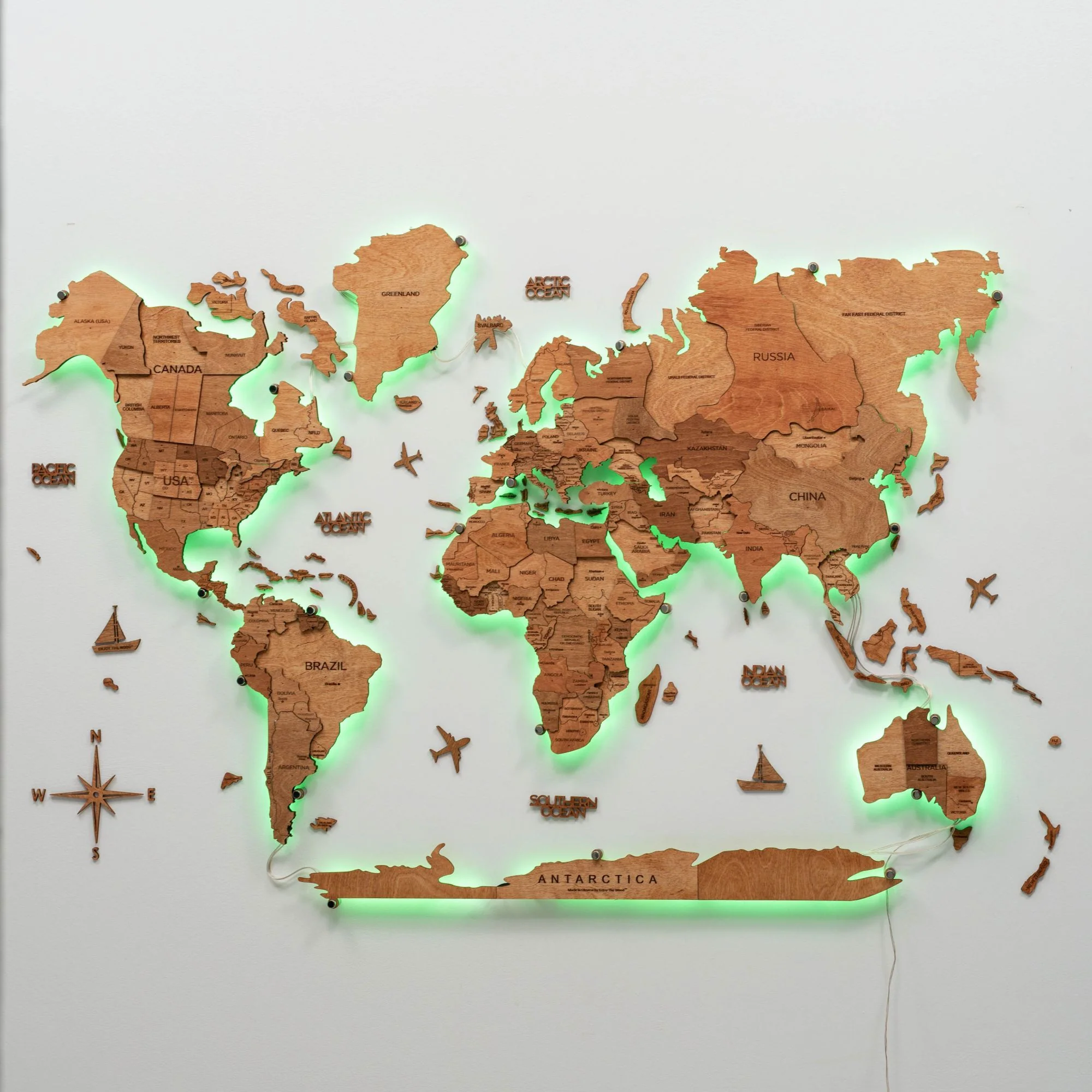 3D LED Wooden World Map 3.0 Oak - Image 12