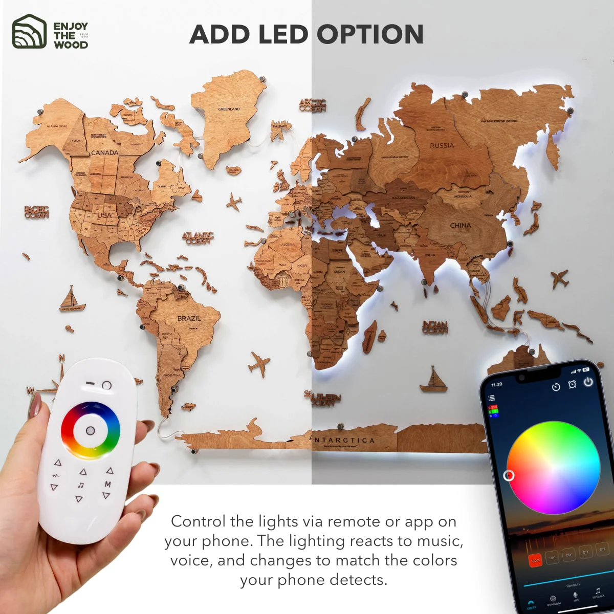 3D LED Wooden World Map 3.0 Oak - Image 15