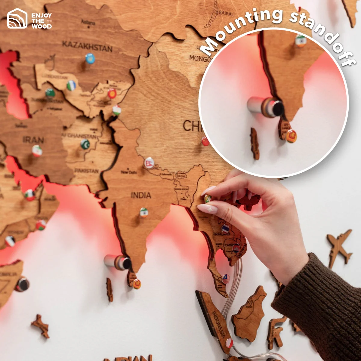 3D LED Wooden World Map 3.0 Oak - Image 16