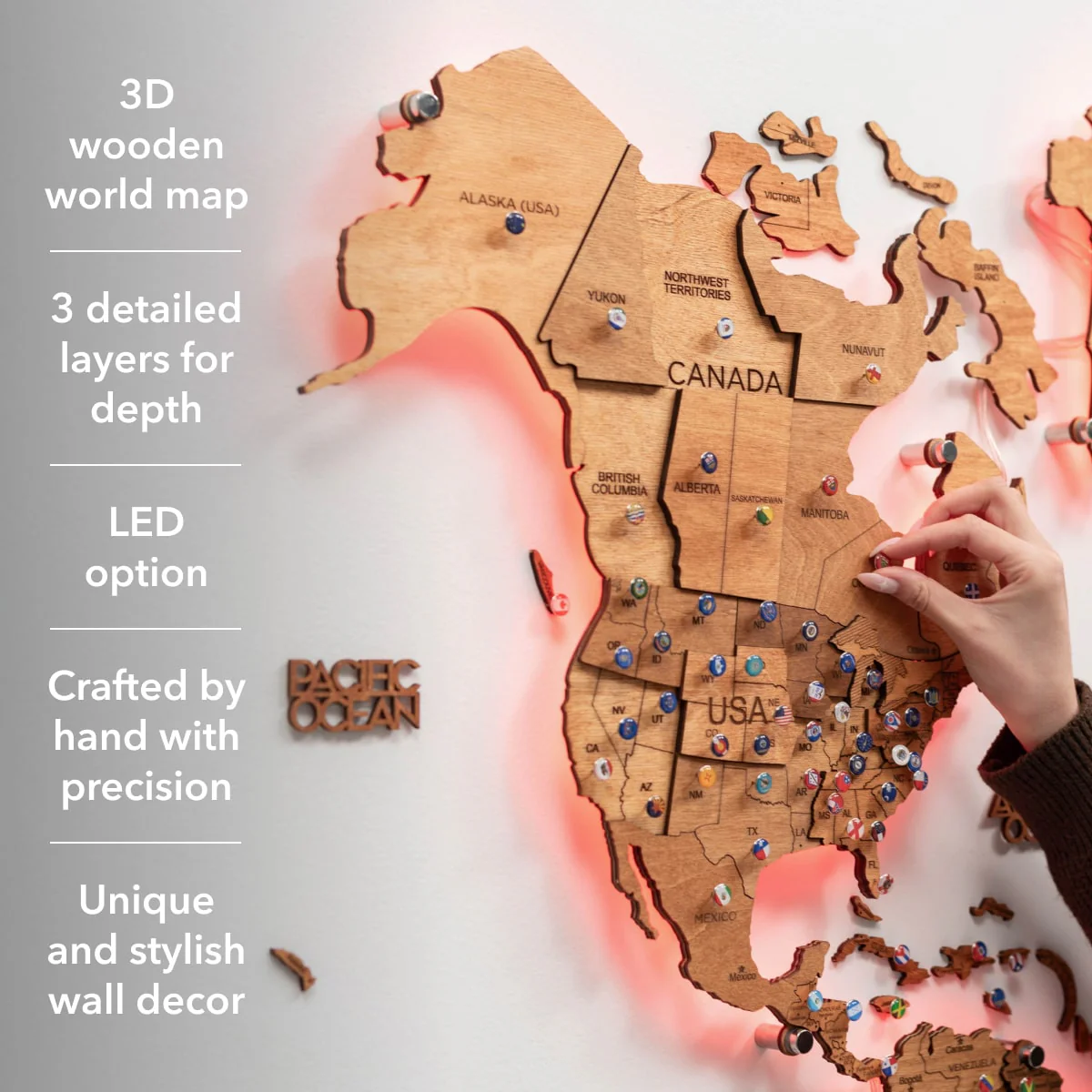 3D LED Wooden World Map 3.0 Oak - Image 17