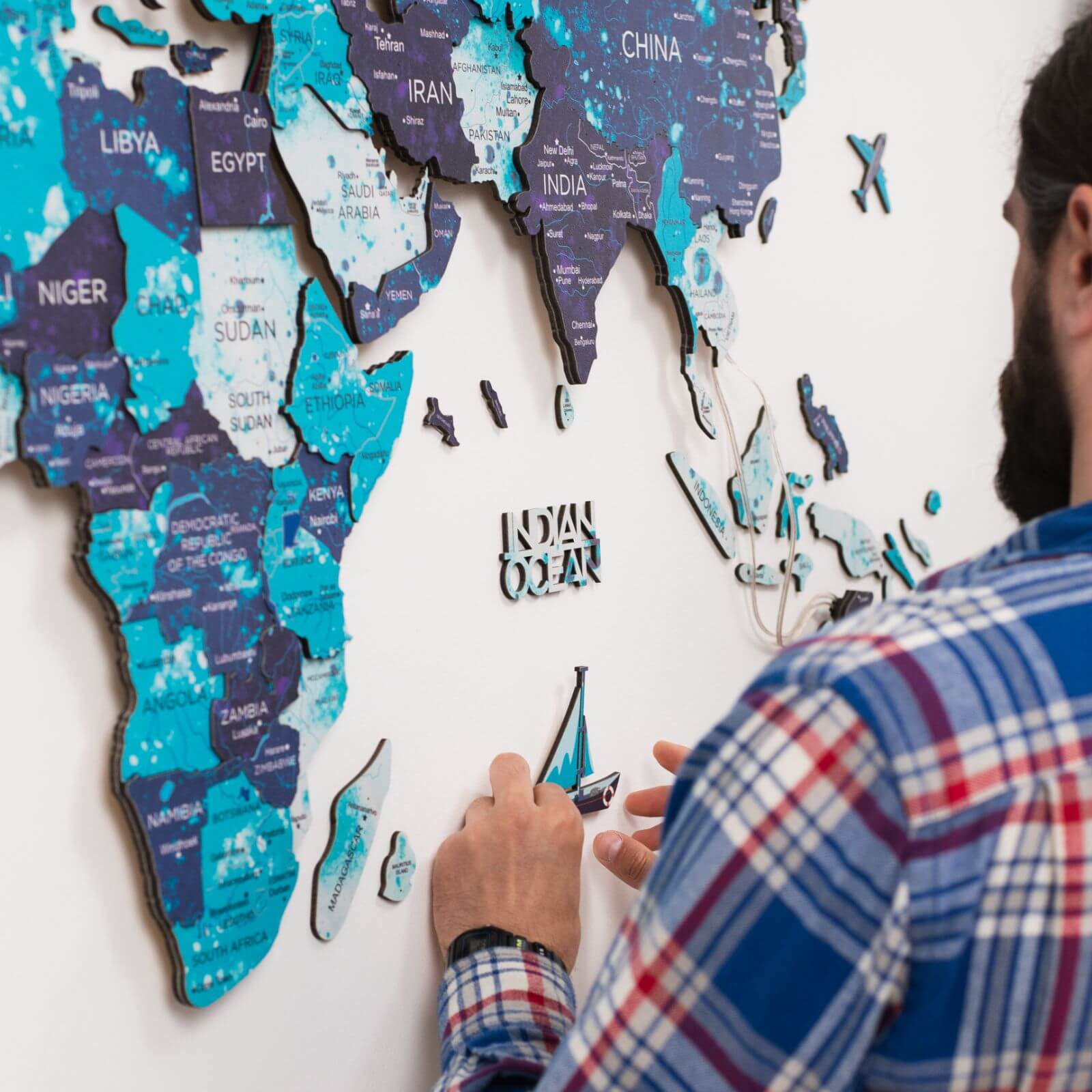 3D LED / LUMINOUS Wooden World Map 3.0 Ocean - Image 11