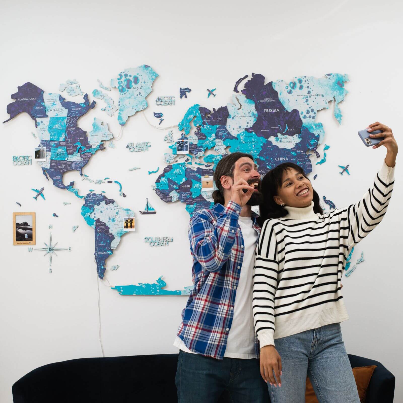 3D LED / LUMINOUS Wooden World Map 3.0 Ocean - Image 5