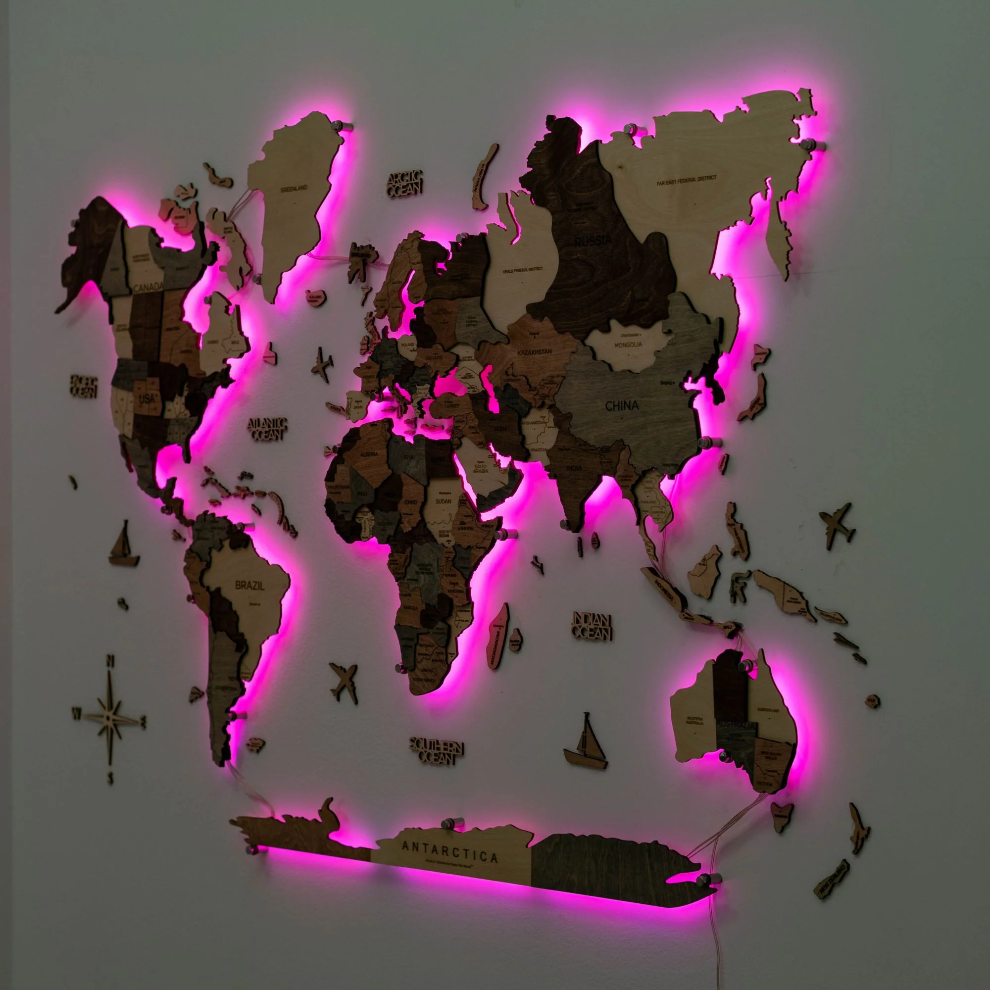 3D LED Wooden World Map 3.0 Smokey - Image 19