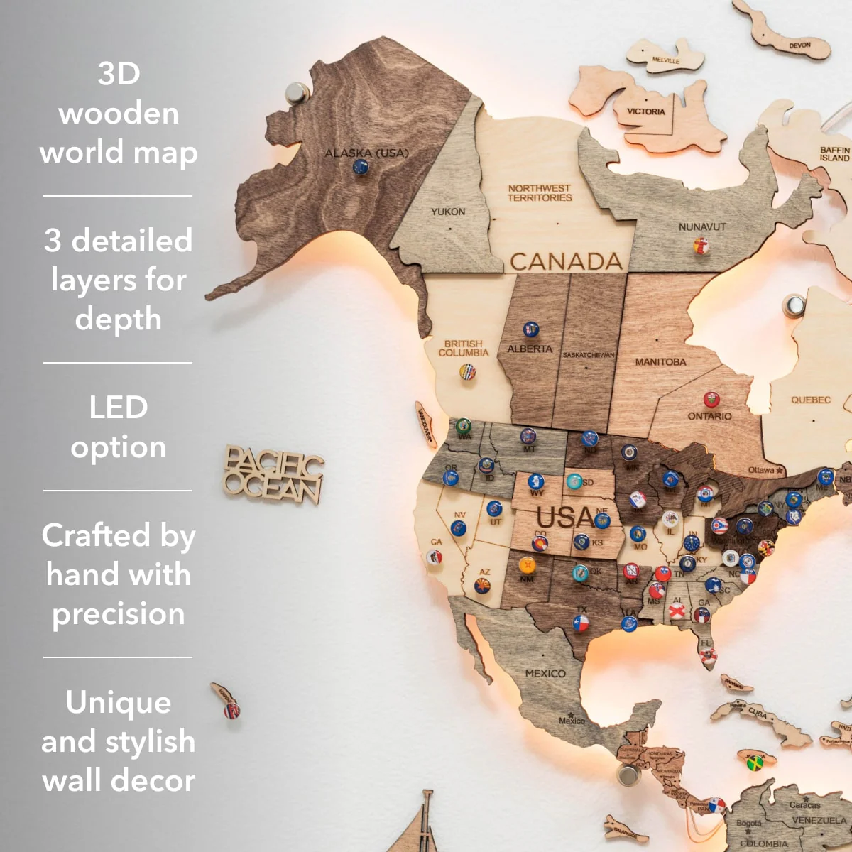3D LED Wooden World Map 3.0 Smokey - Image 22