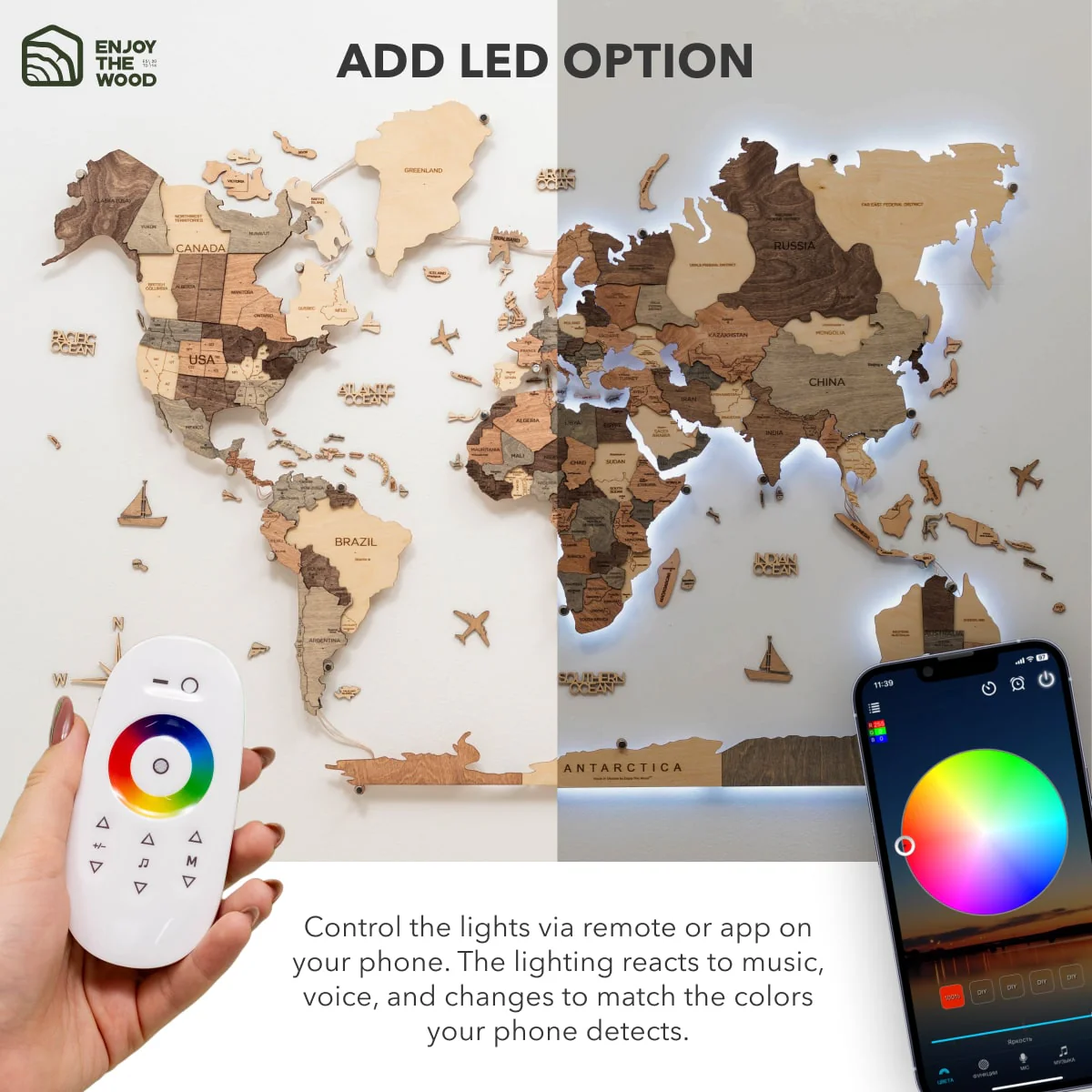 3D LED Wooden World Map 3.0 Smokey - Image 23