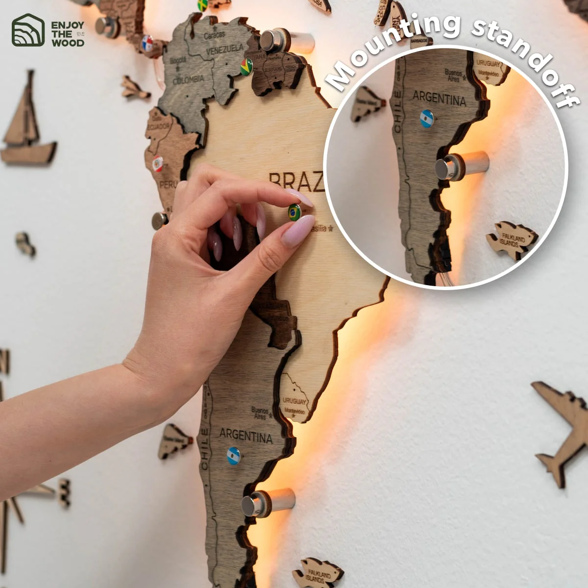 3D LED Wooden World Map 3.0 Smokey - Image 24