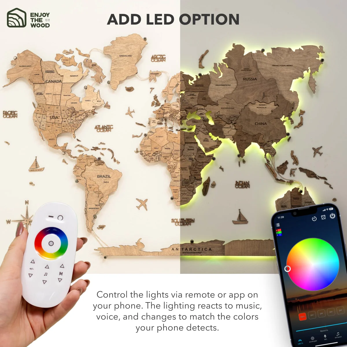 3D LED Wooden World Map 3.0 Terra - Image 13