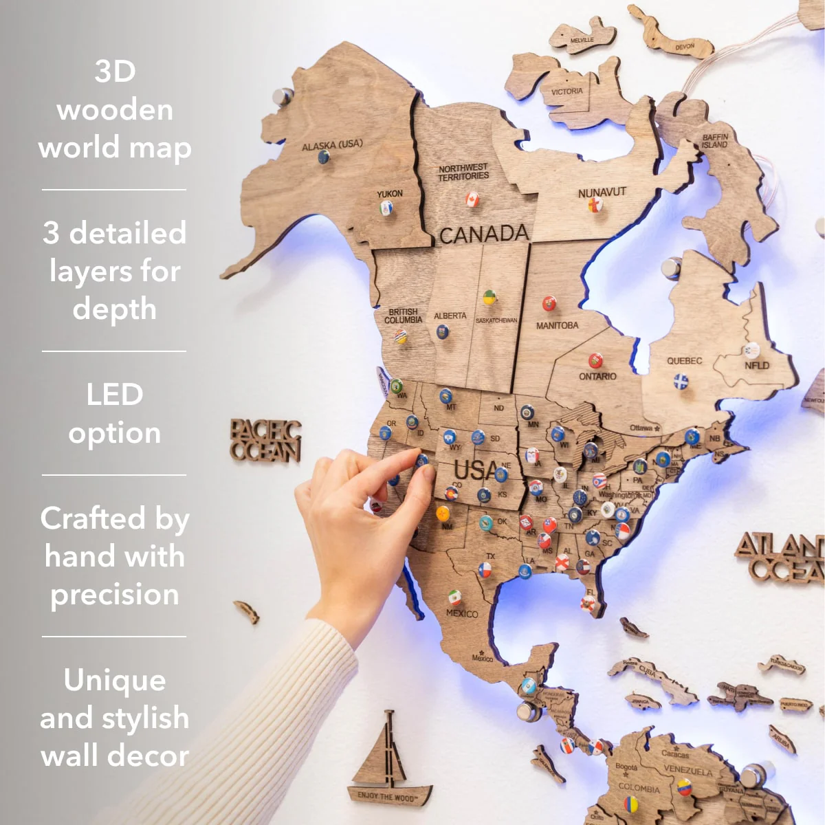 3D LED Wooden World Map 3.0 Terra - Image 15