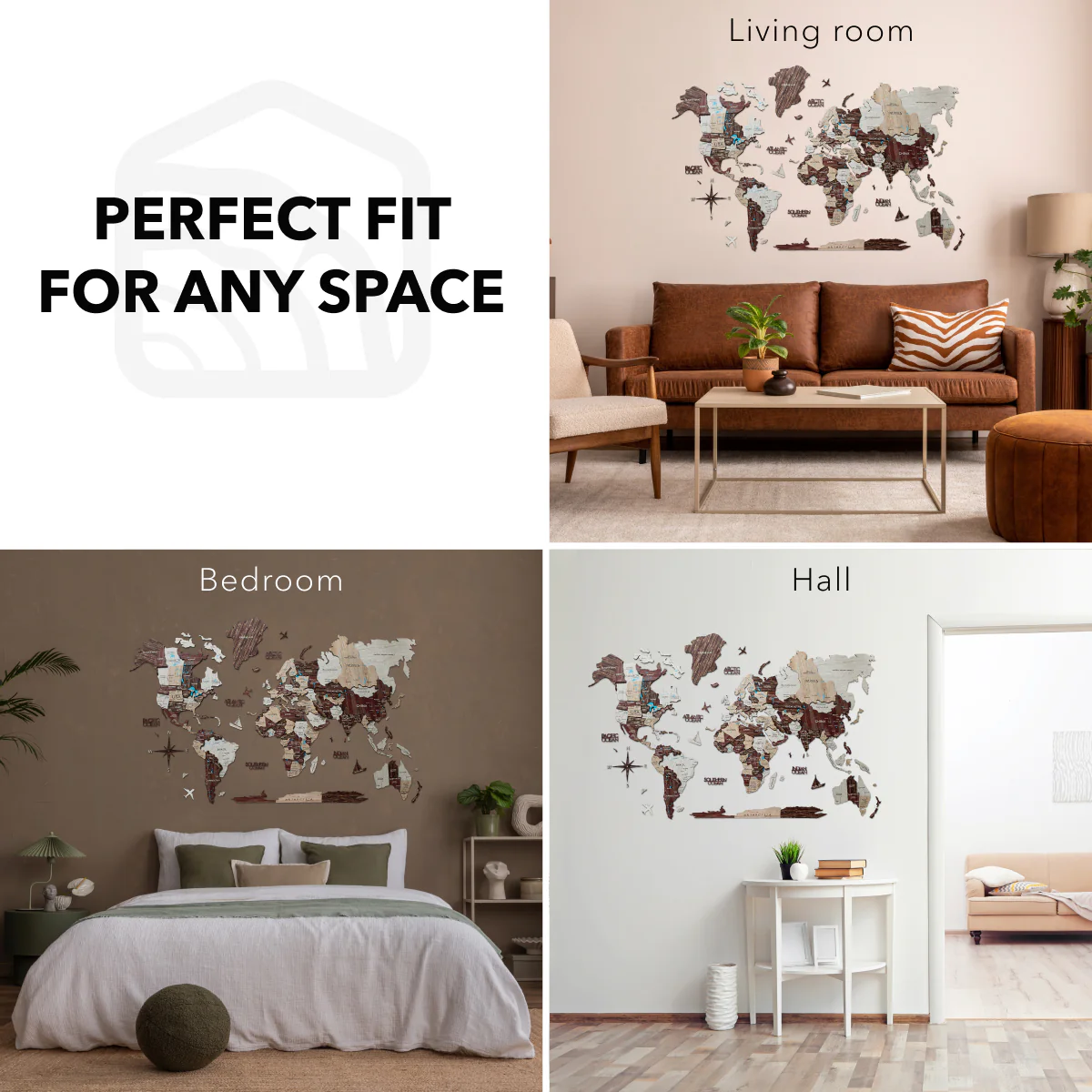 3D Wooden World Map Cappuccino - Image 13