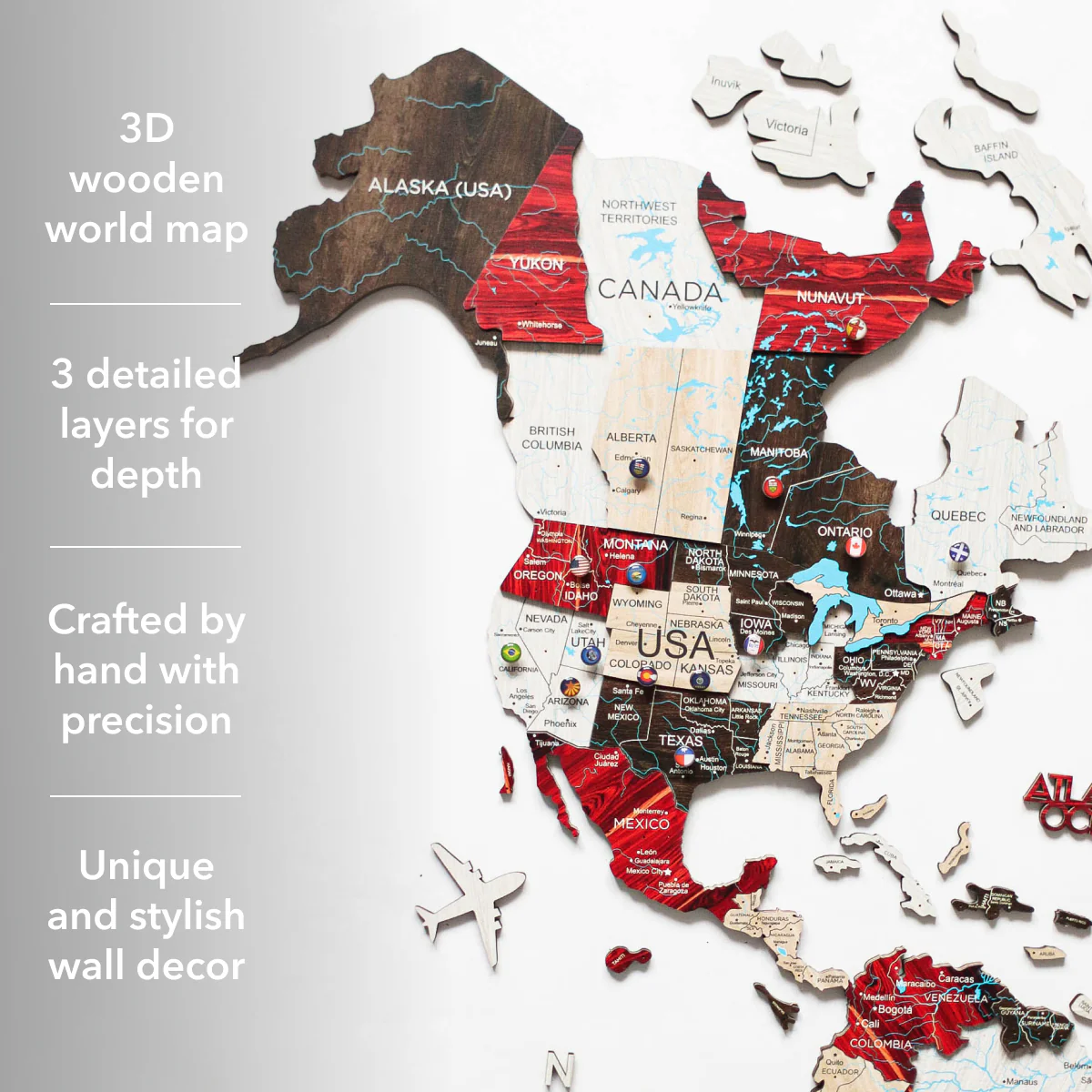 3D Wooden World Map Urban - Image 13