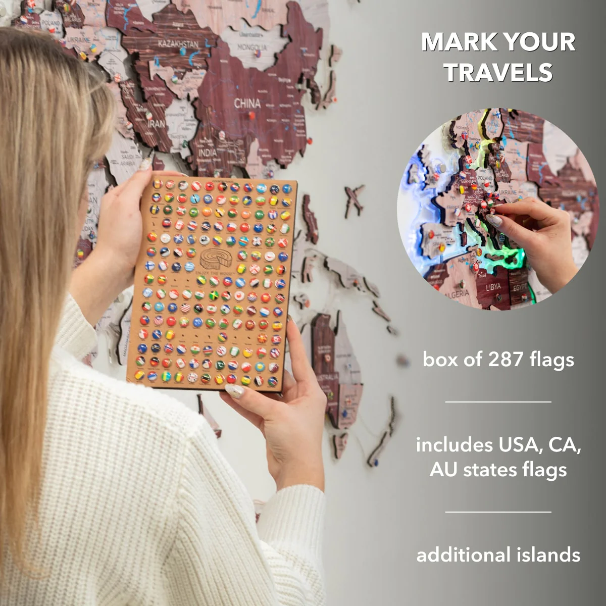 3D LUMINOUS LED Wooden World Map 2.0 Cappuccino - Image 18