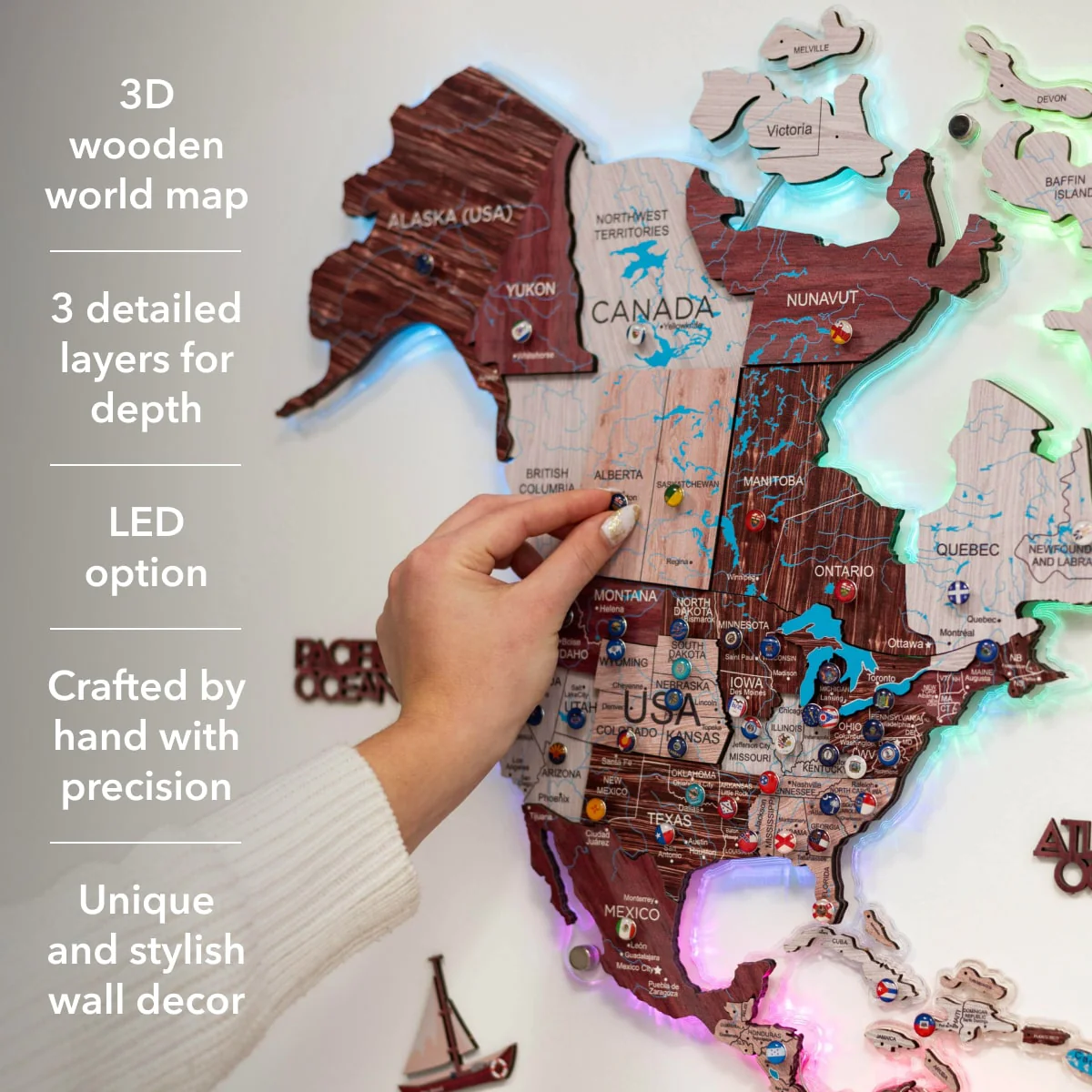 3D LUMINOUS LED Wooden World Map 2.0 Cappuccino - Image 19