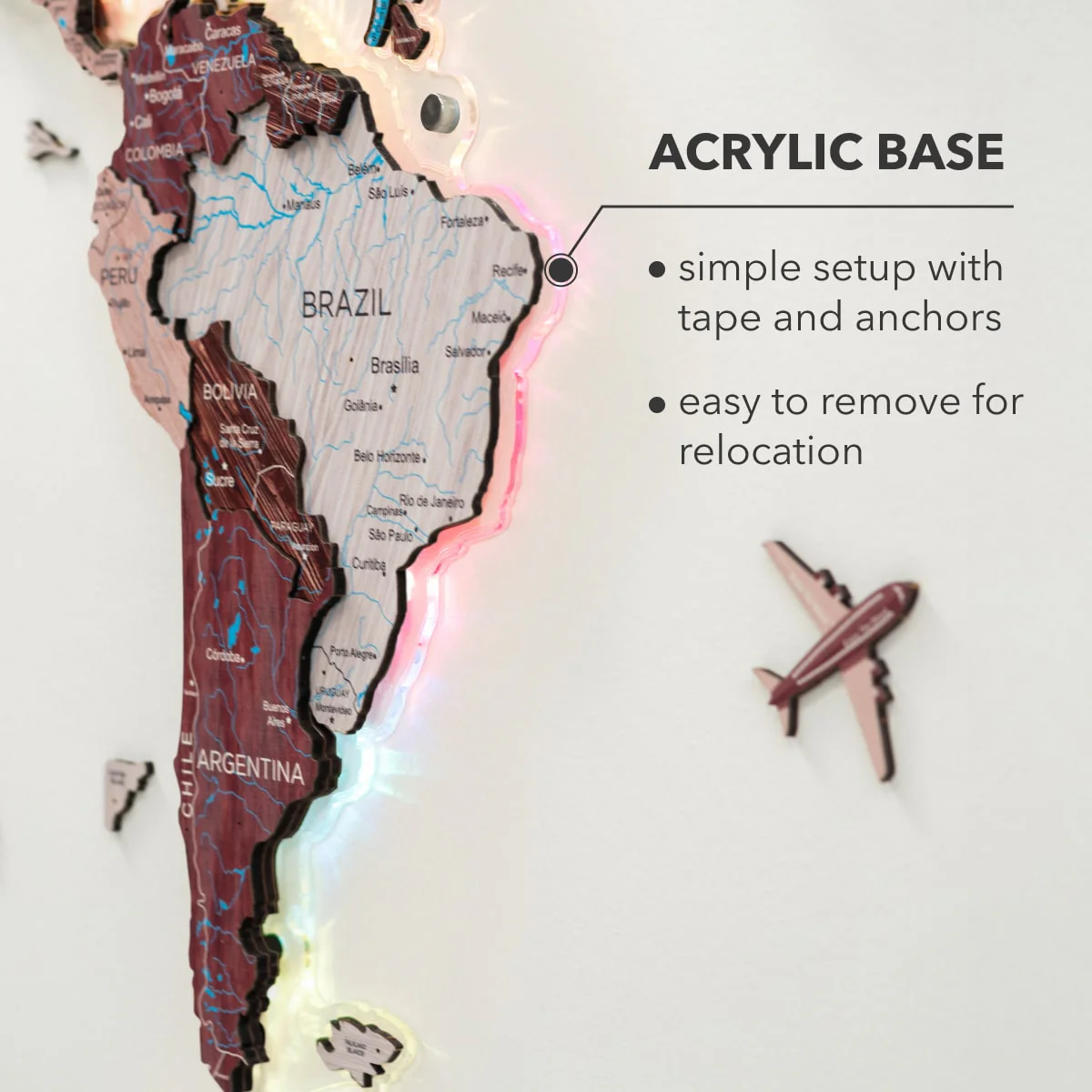 3D LUMINOUS LED Wooden World Map 2.0 Cappuccino - Image 20