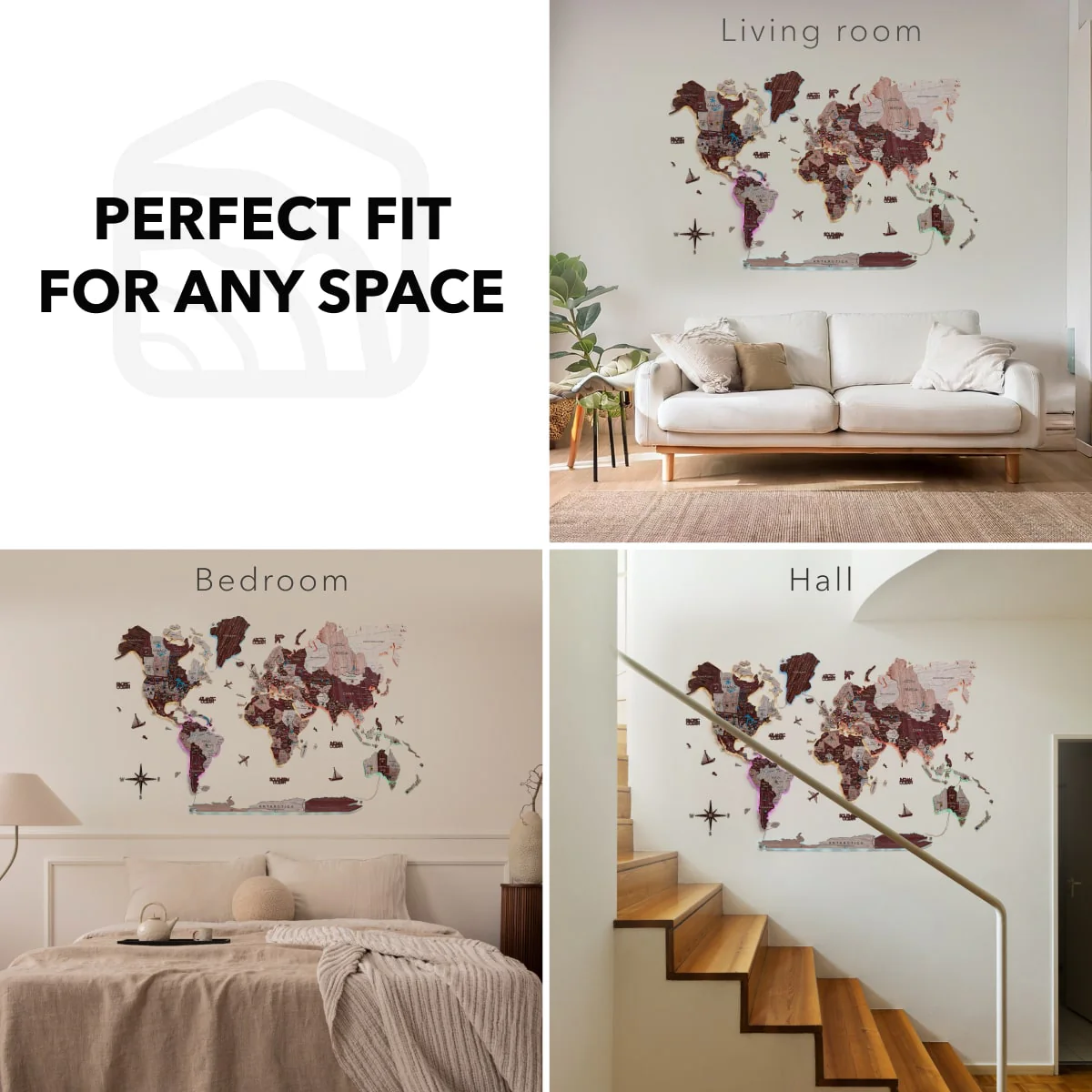 3D LUMINOUS LED Wooden World Map 2.0 Cappuccino - Image 21