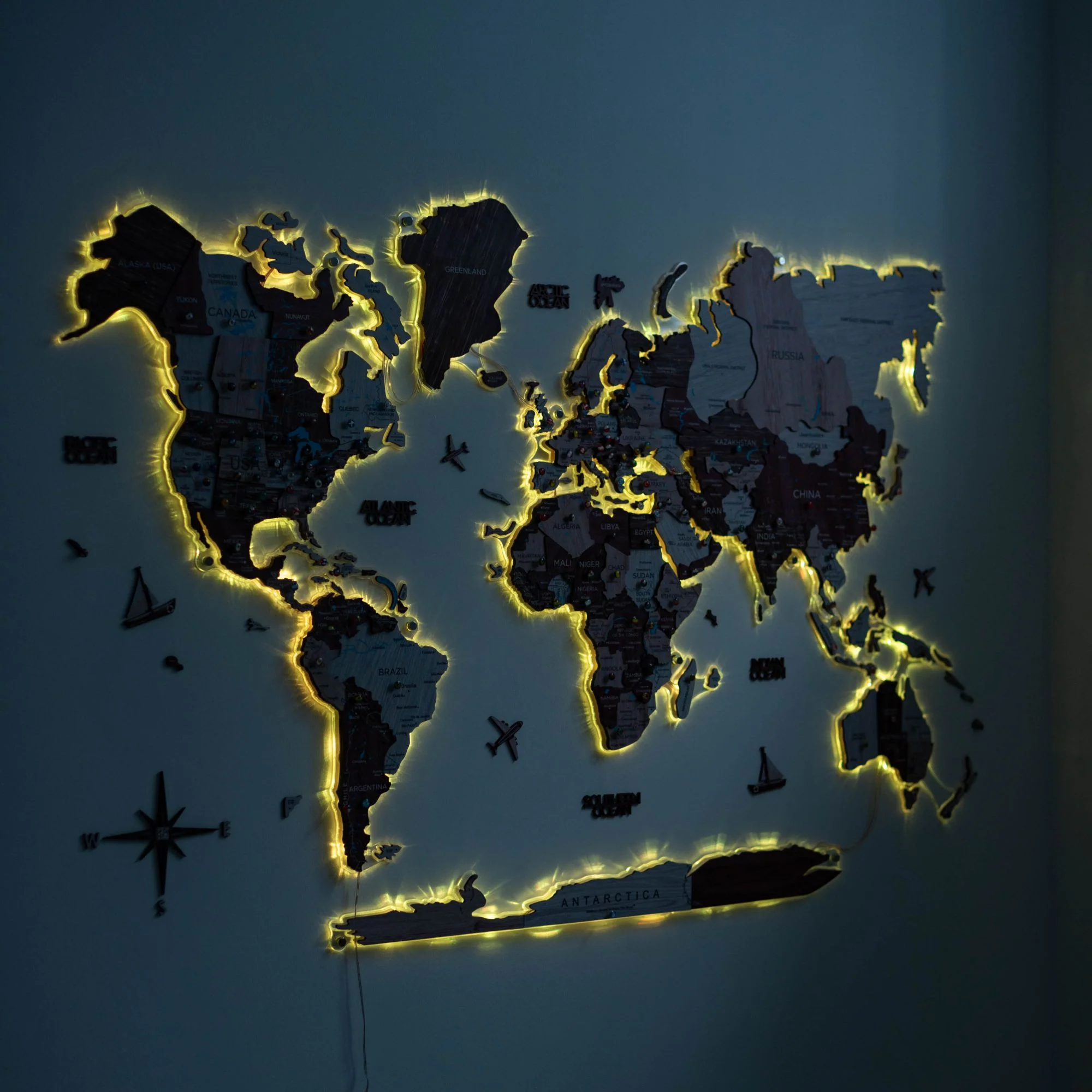 3D LUMINOUS LED Wooden World Map 2.0 Cappuccino - Image 8