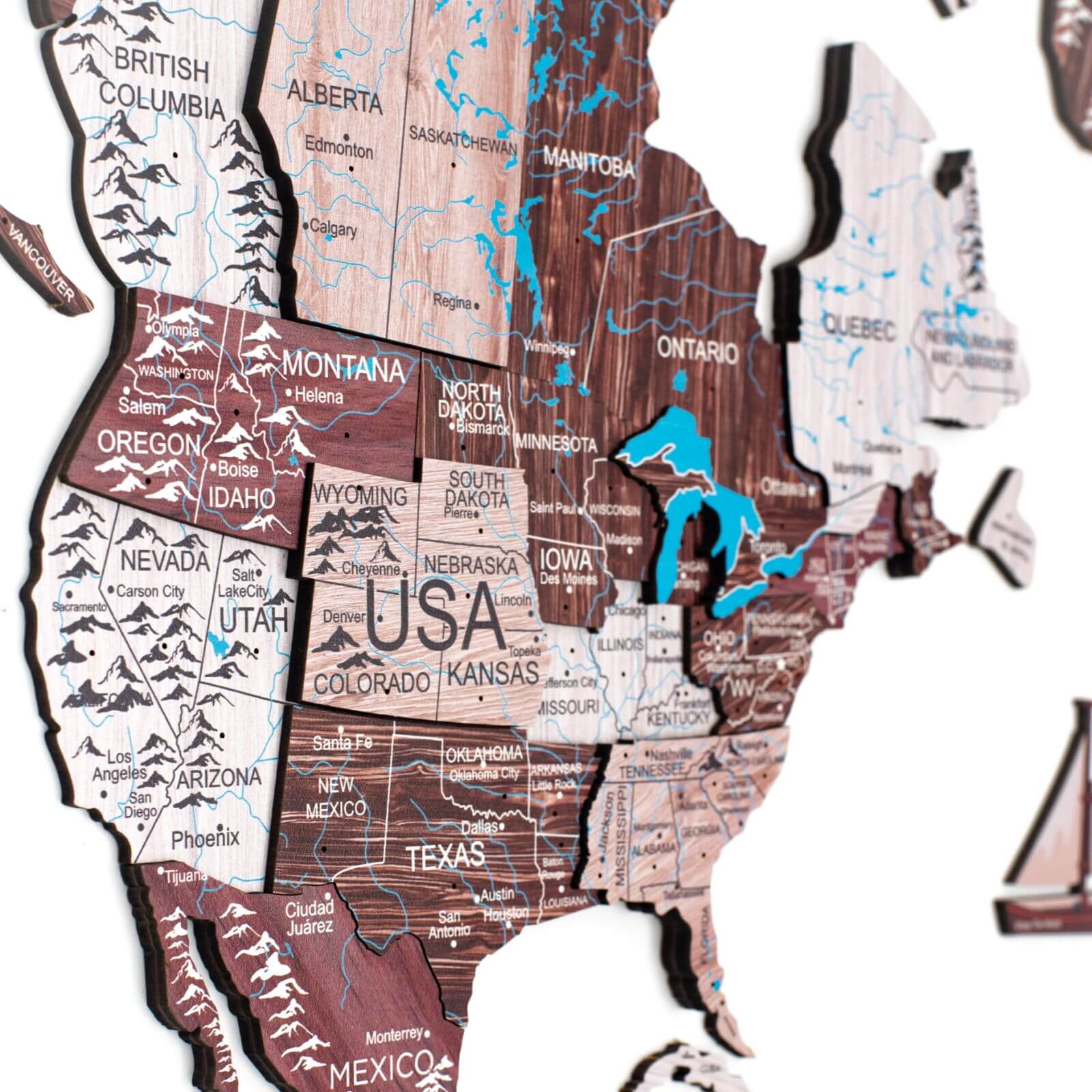 3D Wooden World Map Cappuccino - Image 6