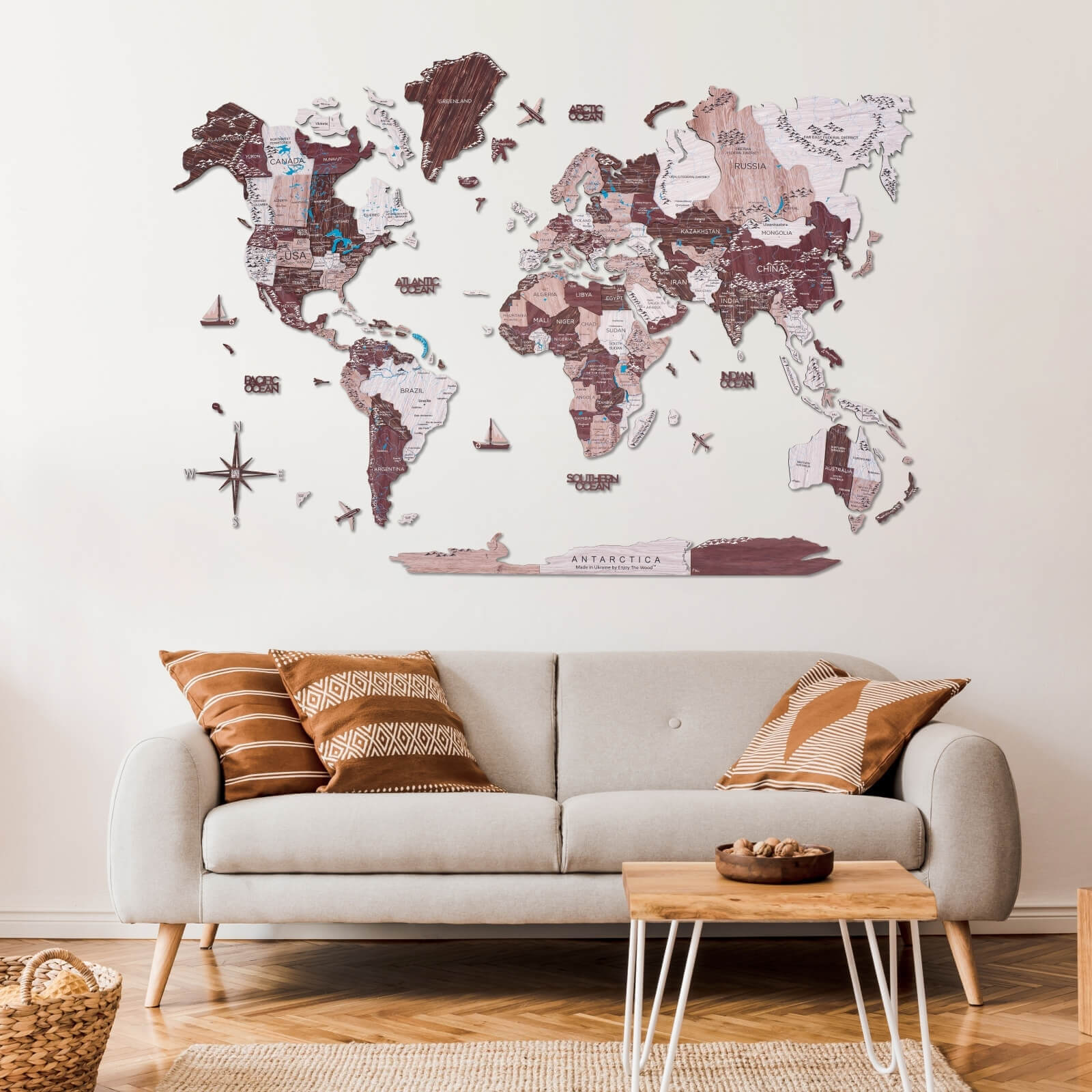 3D Wooden World Map Cappuccino - Image 8