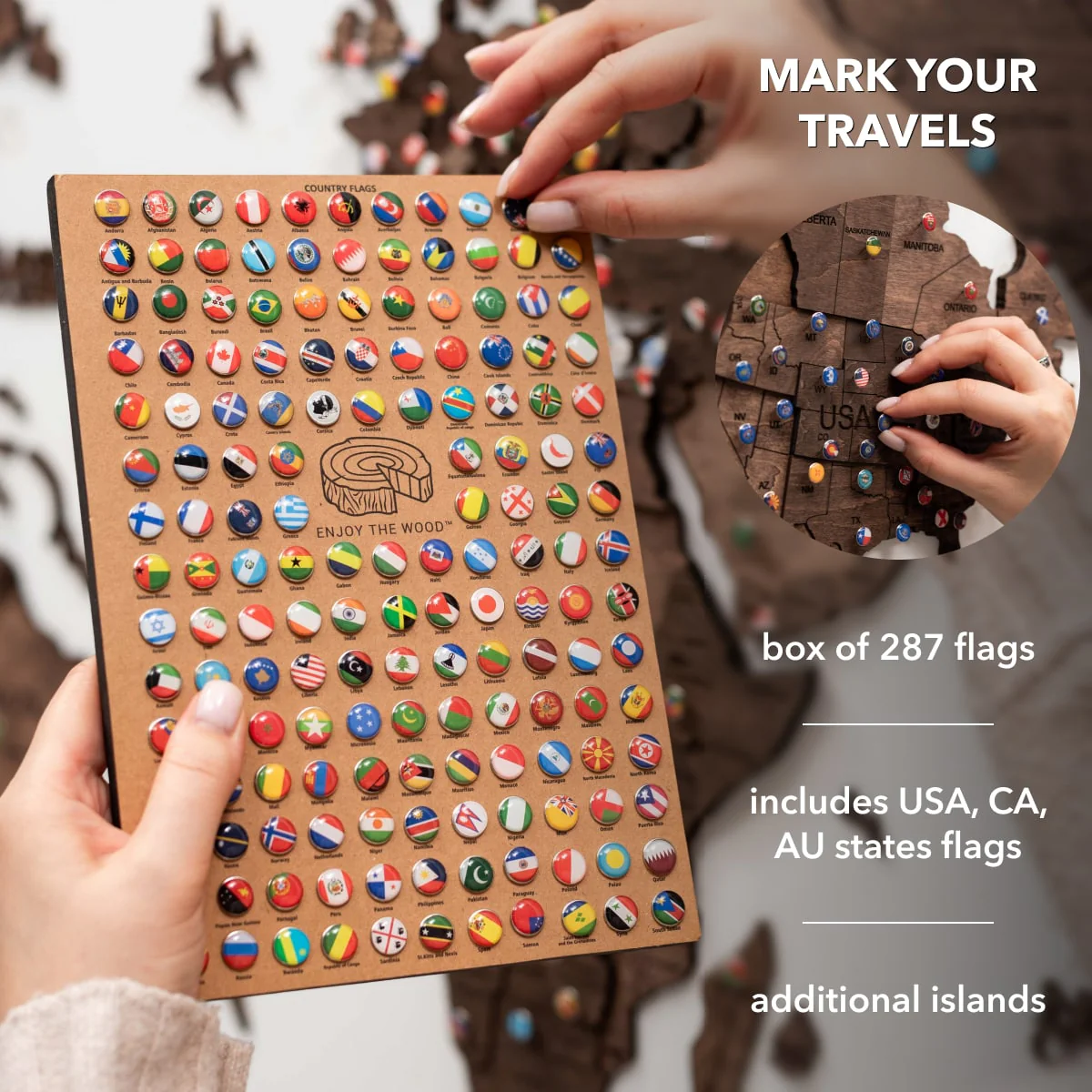 3D Wooden World Map Dark Walnut - Image 14