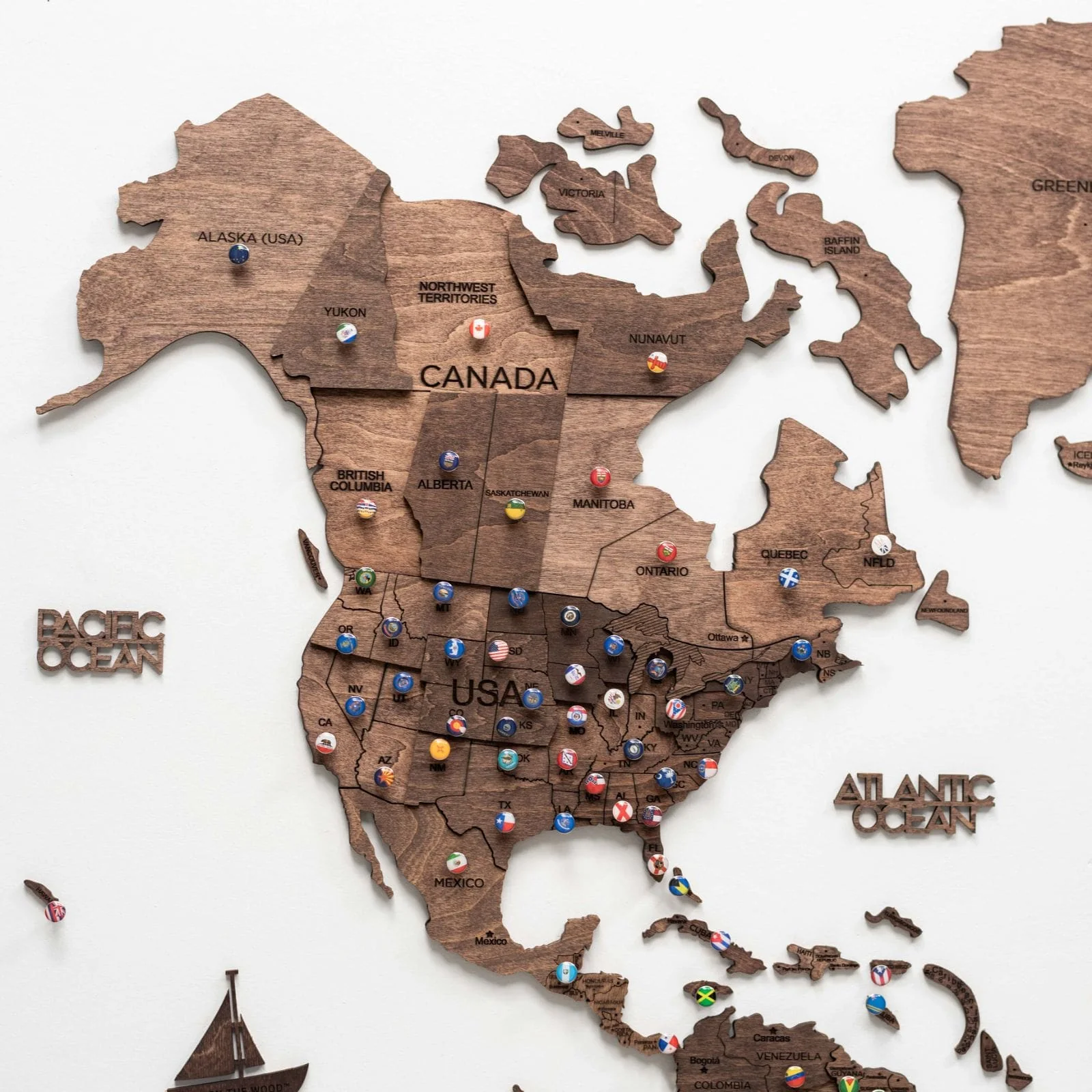 3D Wooden World Map Dark Walnut - Image 6