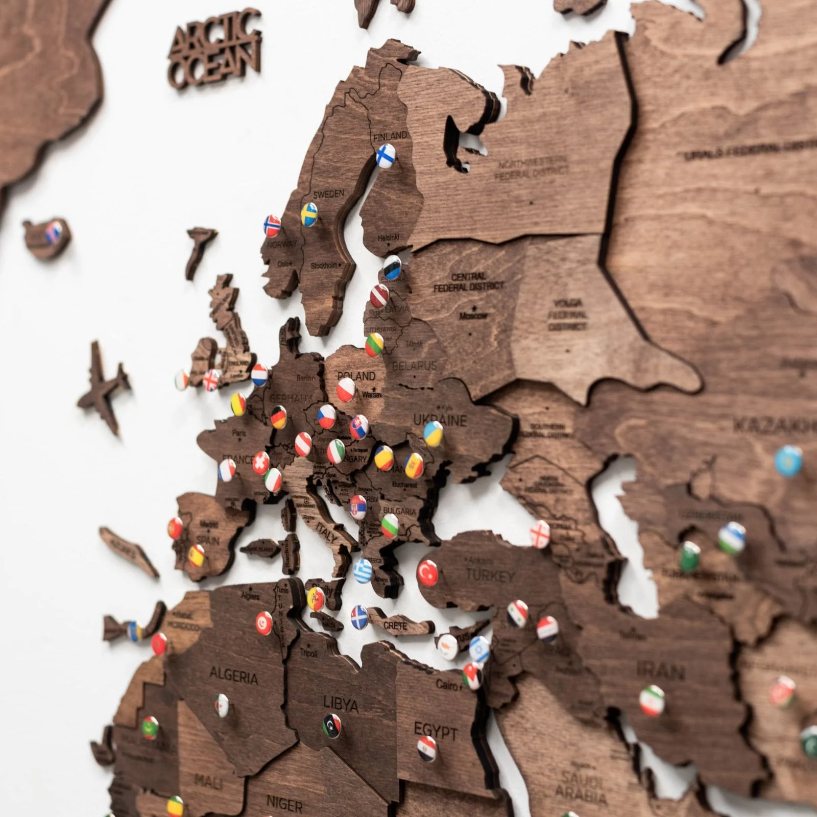 3D Wooden World Map Dark Walnut - Image 8