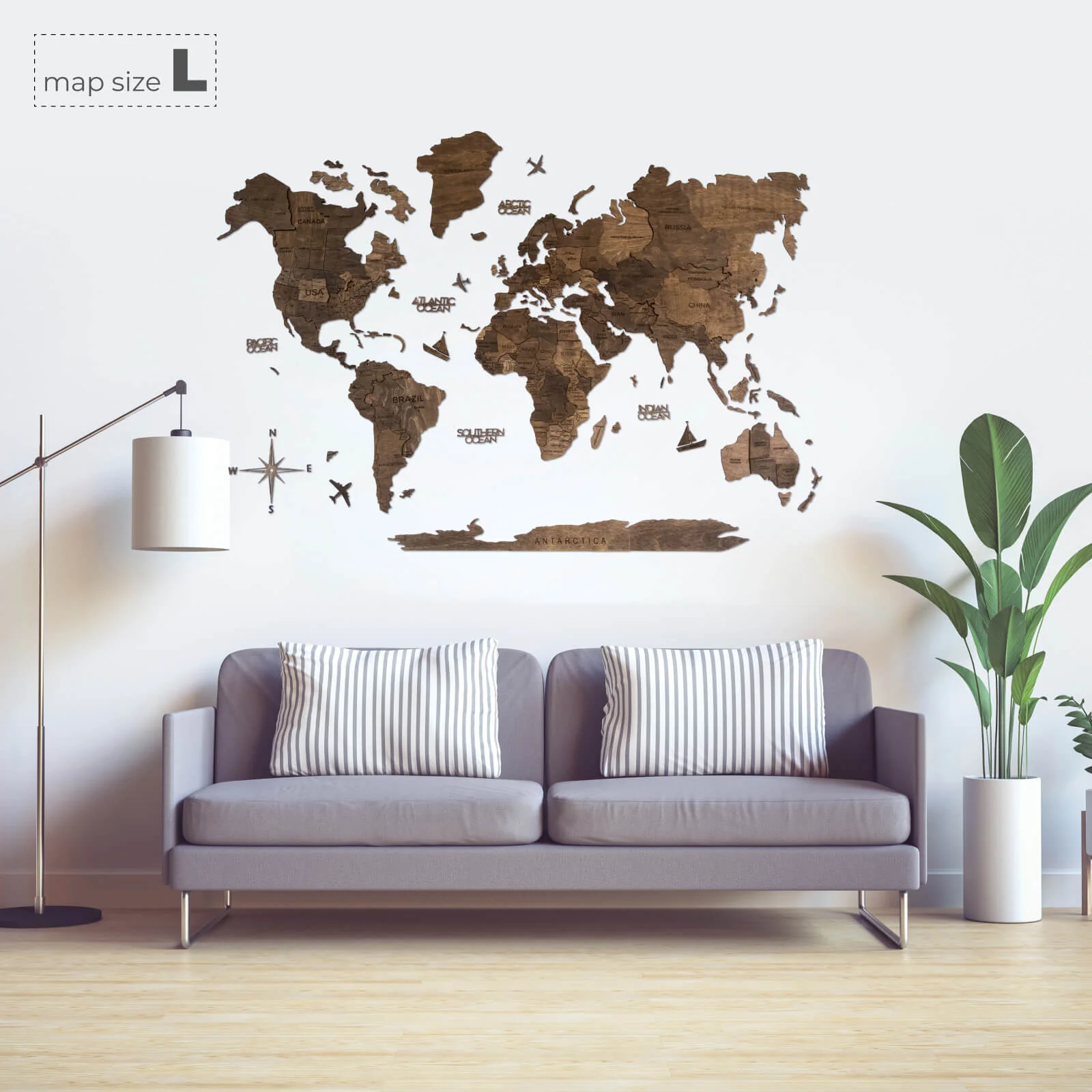 3D Wooden World Map Dark Walnut - Image 9
