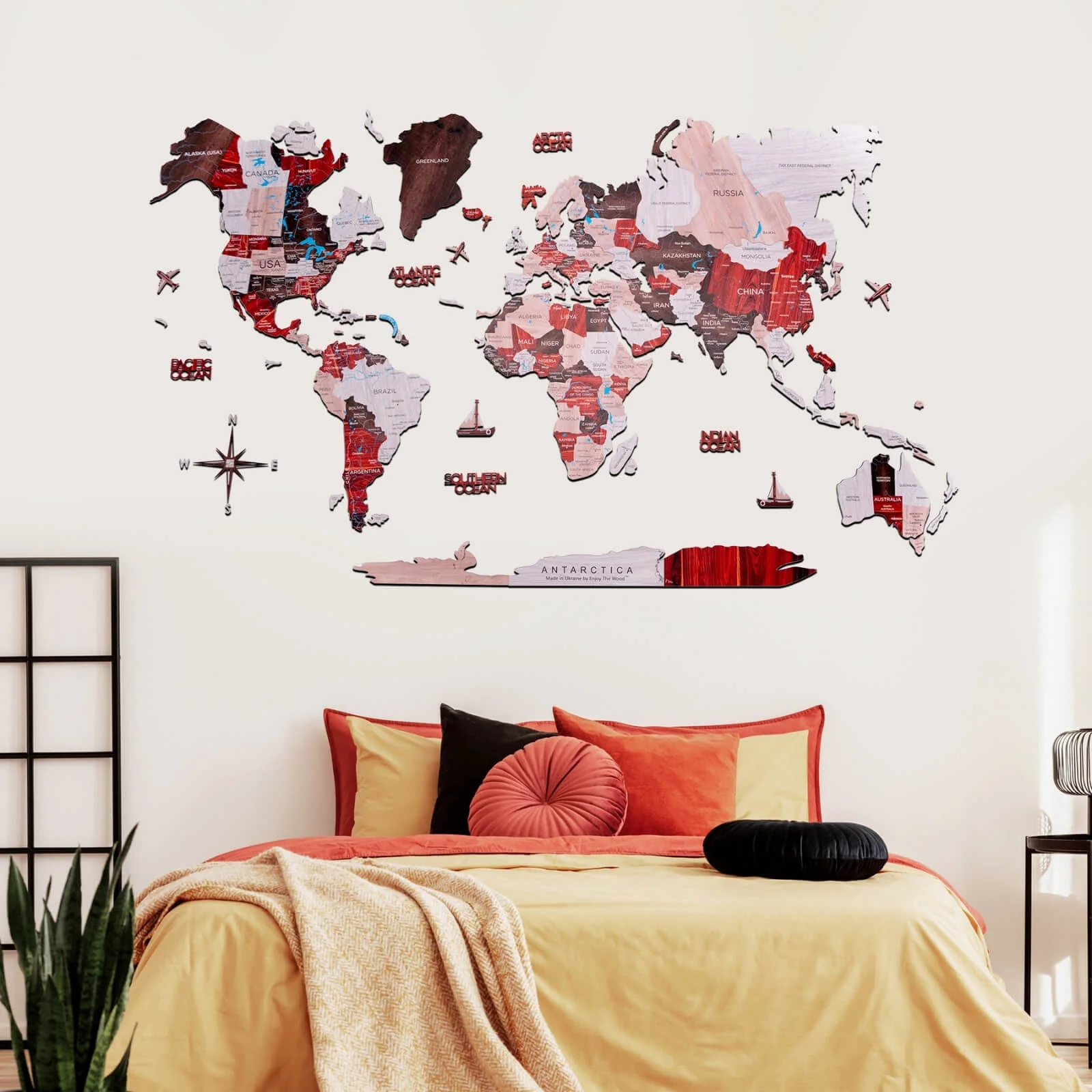 3D Wooden World Map Urban - Image 8
