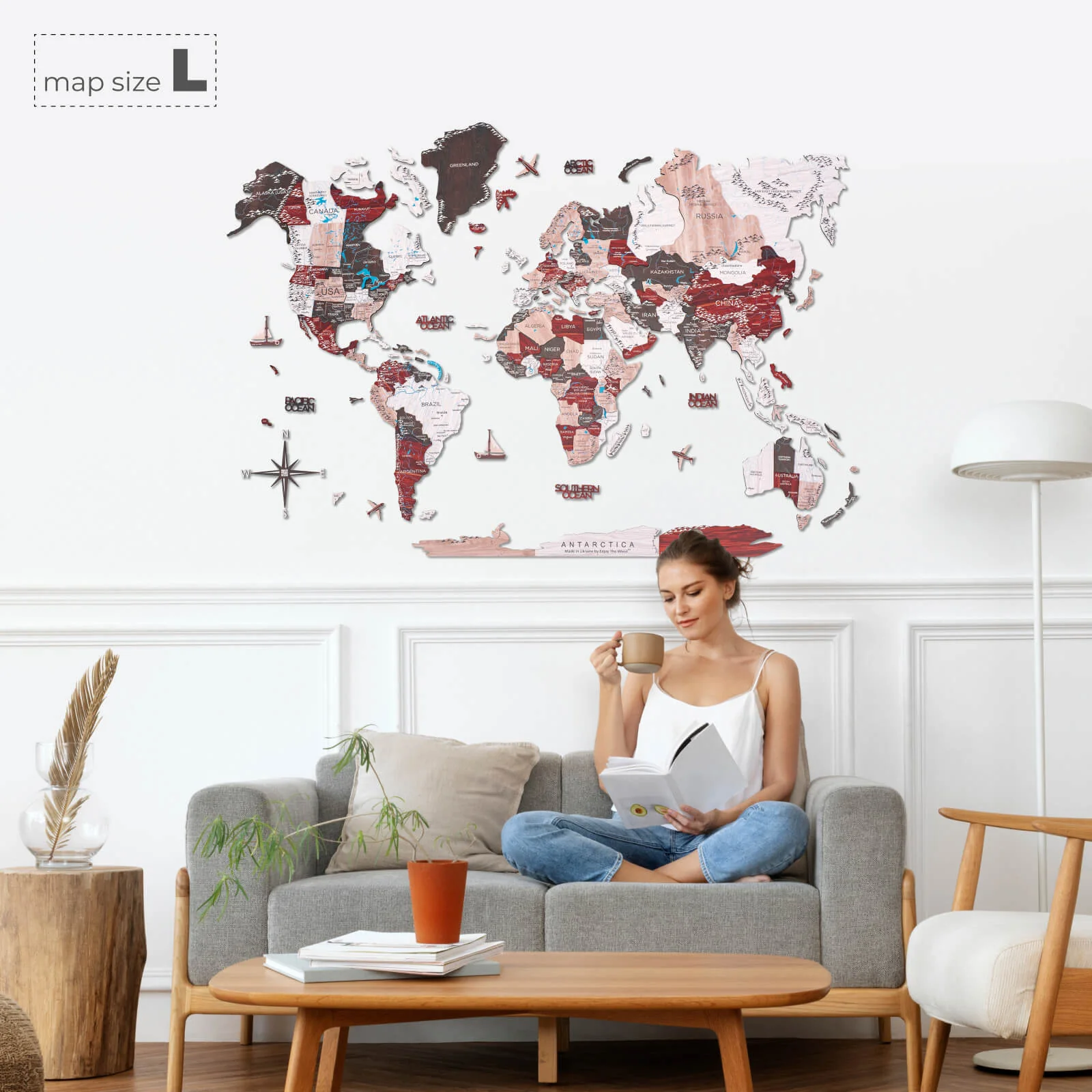 3D Wooden World Map Urban - Image 9