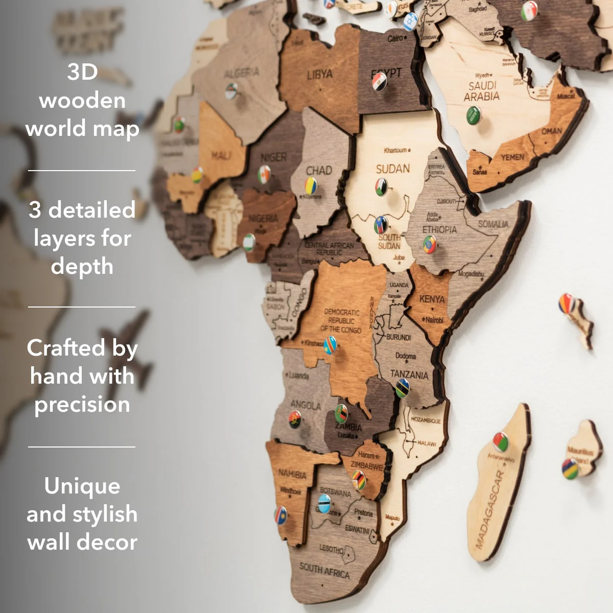 3D Wooden World Map Multicolor - Image 10