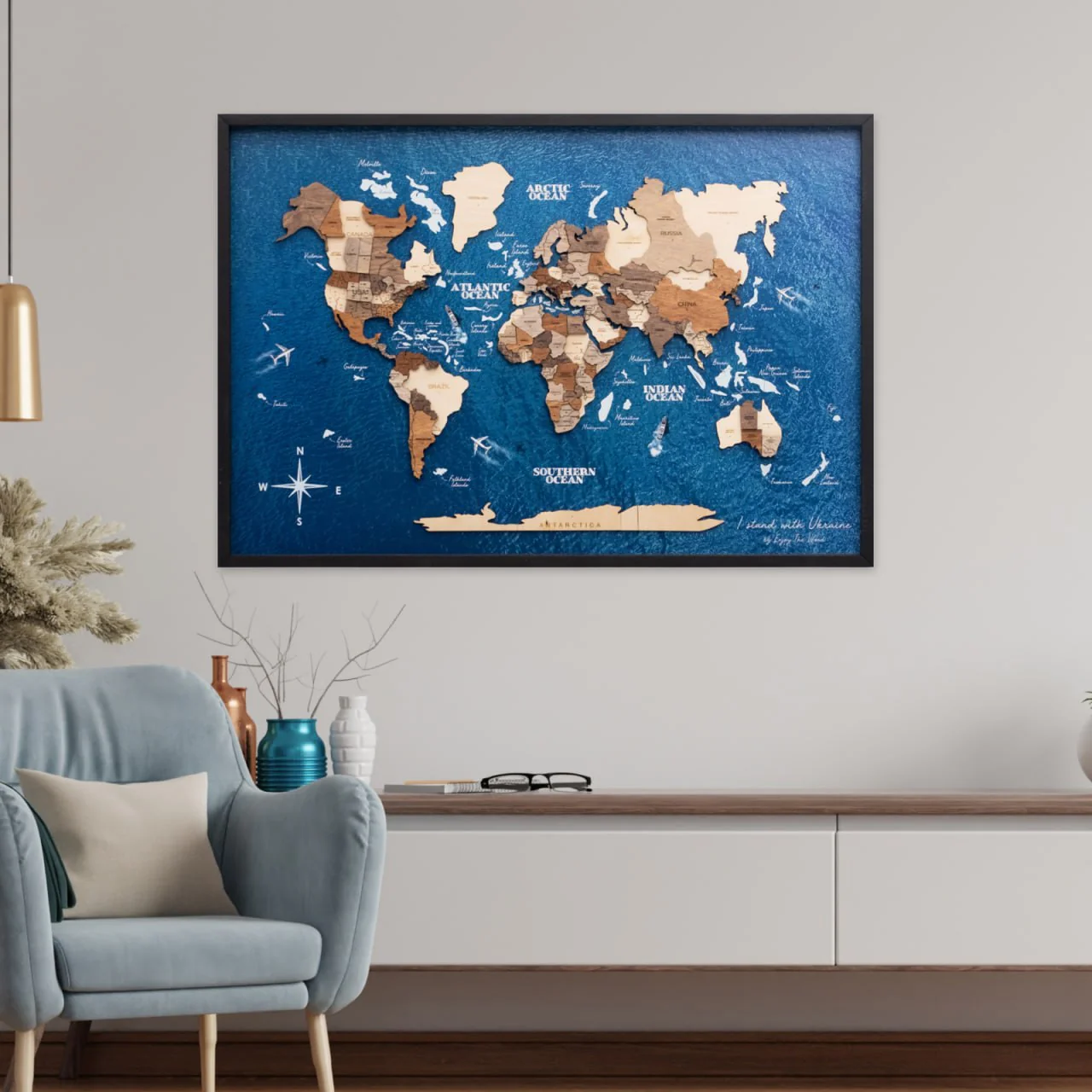 3D Wooden Panel World Map Multicolor - Image 11