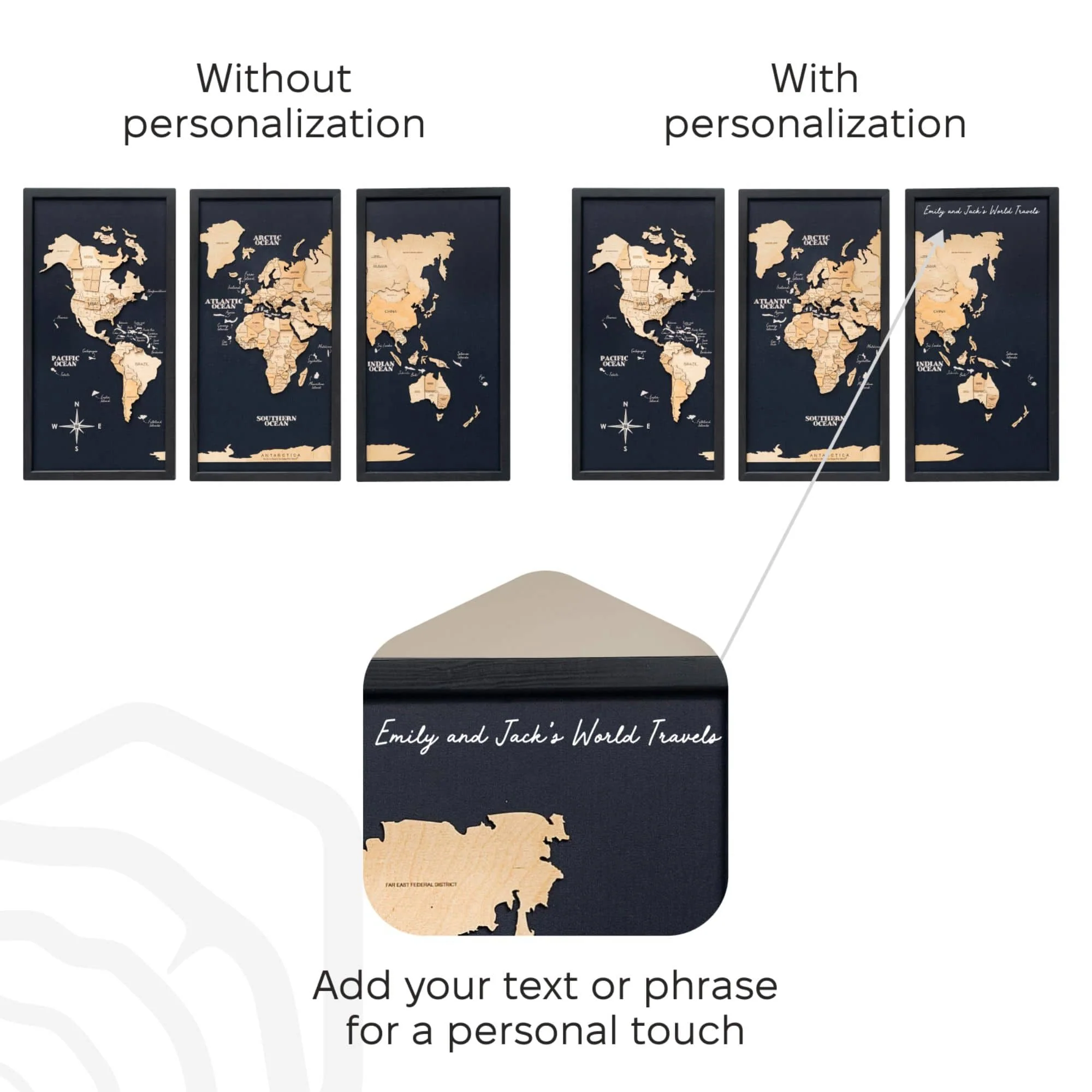 3D Wooden Triptych World Map Gold - Image 12