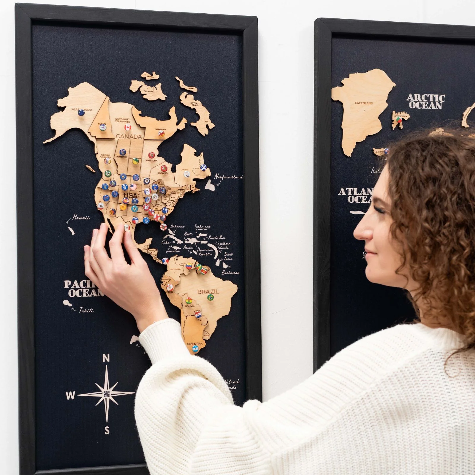 3D Wooden Triptych World Map Gold - Image 3