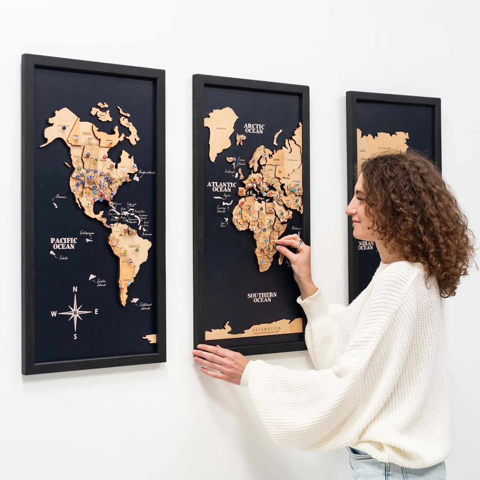 3D Wooden Triptych World Map Gold - Image 4
