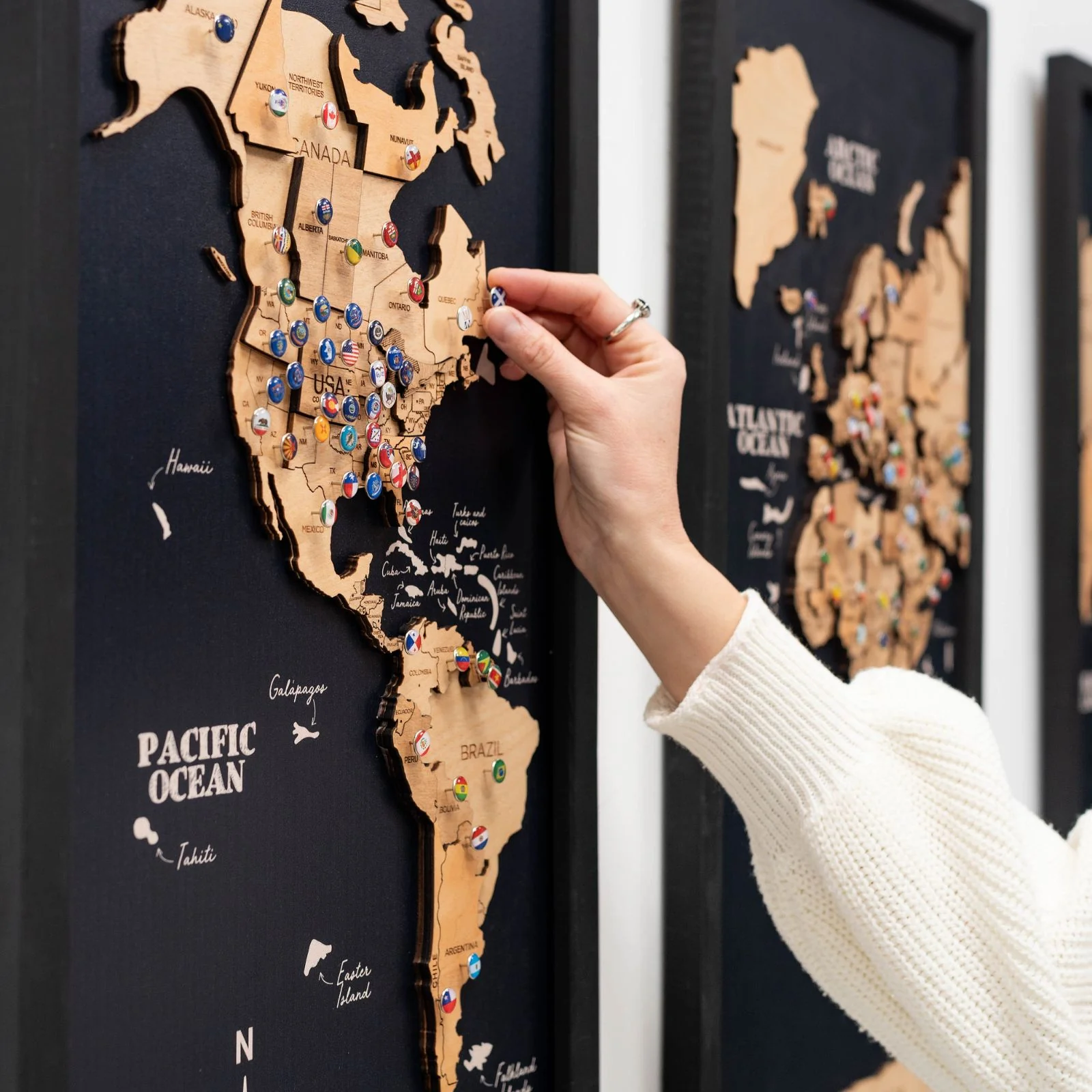 3D Wooden Triptych World Map Gold - Image 6