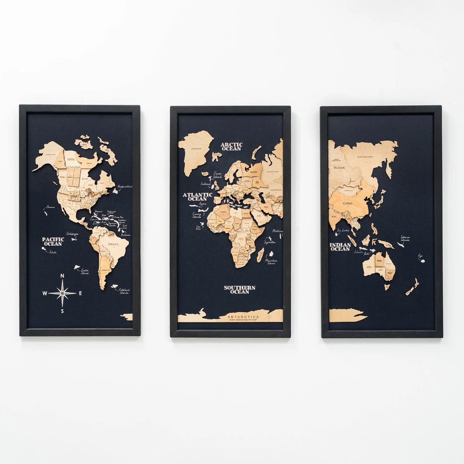 3D Wooden Triptych World Map Gold - Image 7