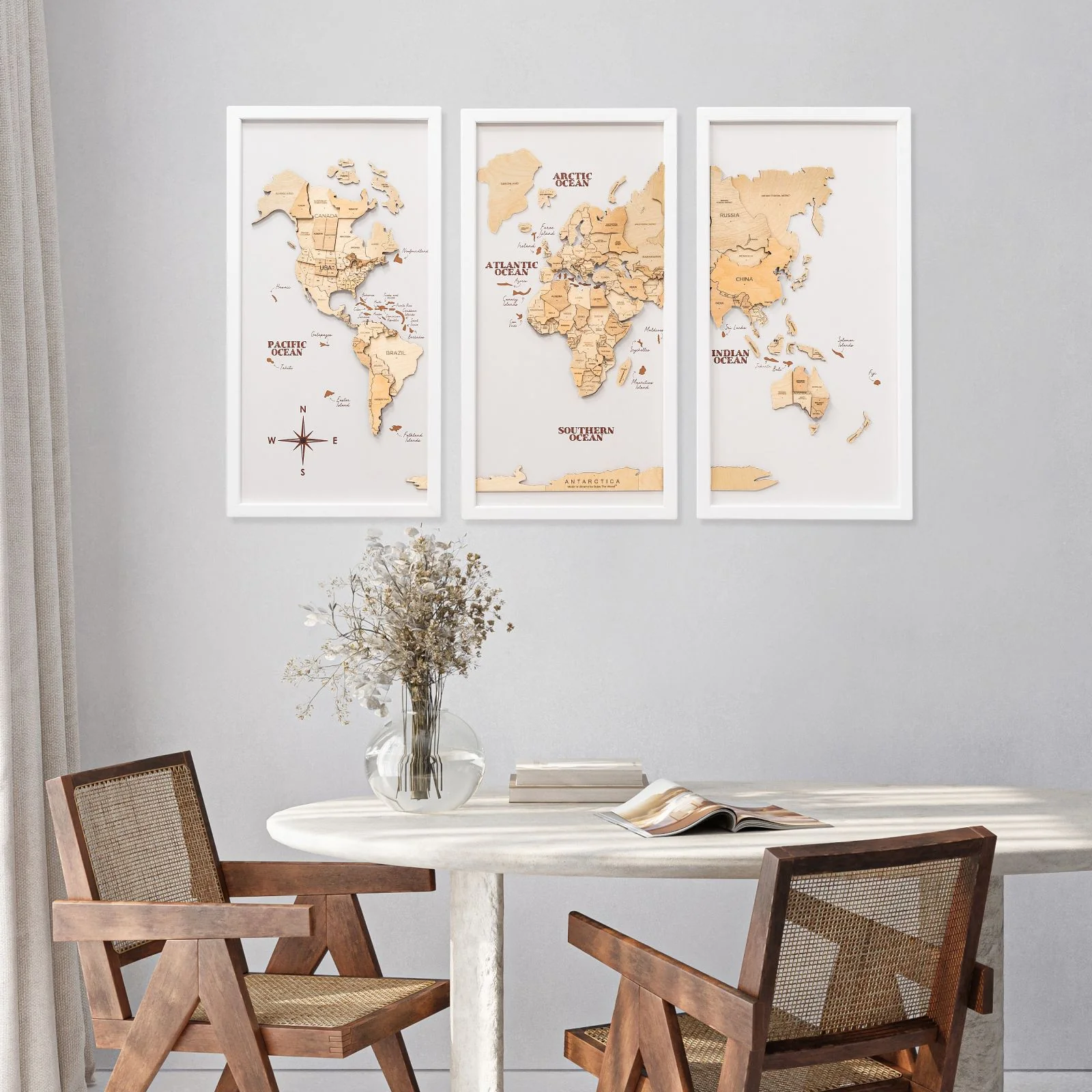 3D Wooden Triptych World Map Gold - Image 9