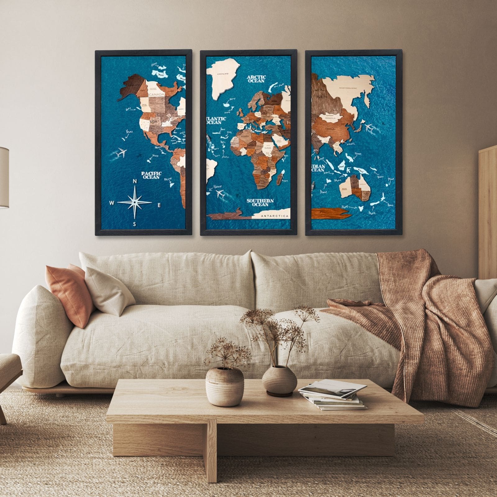 3D Wooden Triptych World Map Multicolor - Image 13