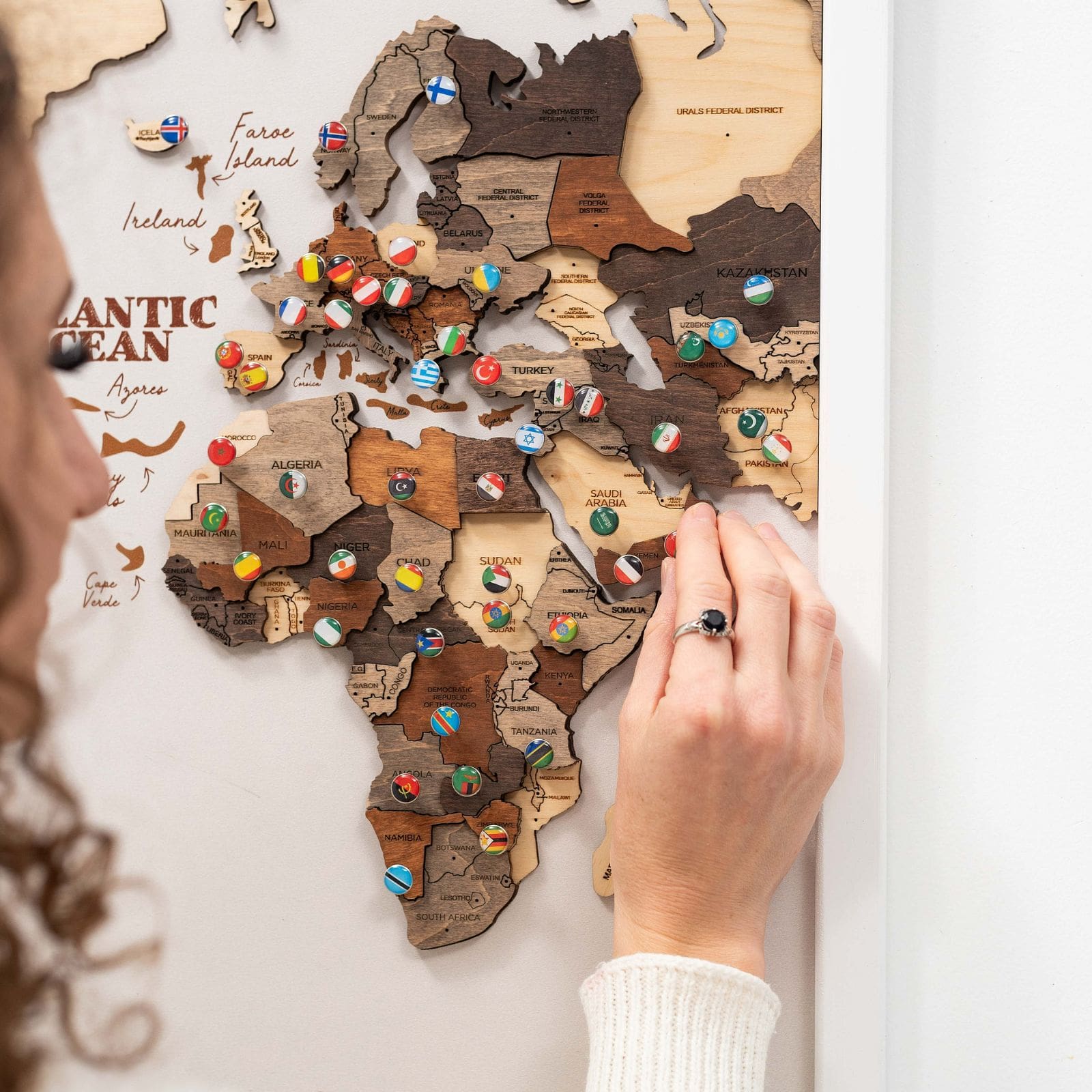 3D Wooden Triptych World Map Multicolor - Image 4