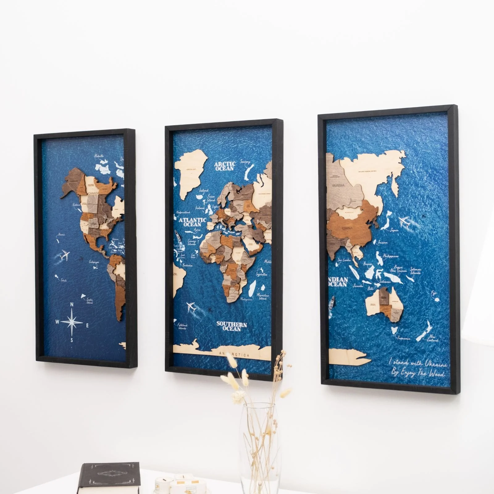 3D Wooden Triptych World Map Multicolor - Image 8