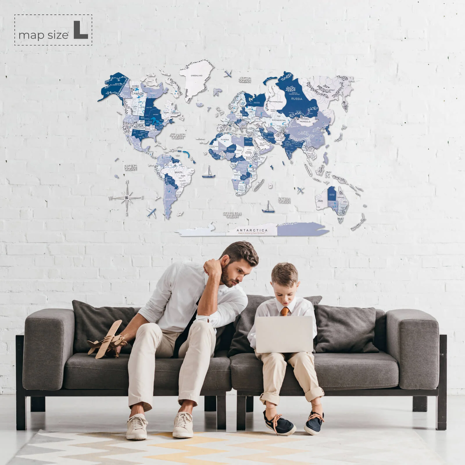 3D Wooden World Map Aqua - Image 11