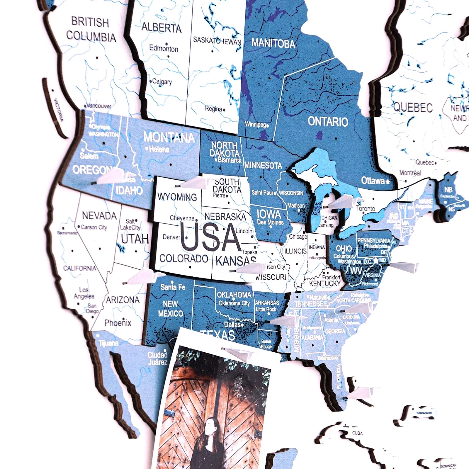 3D Wooden World Map Aqua - Image 4