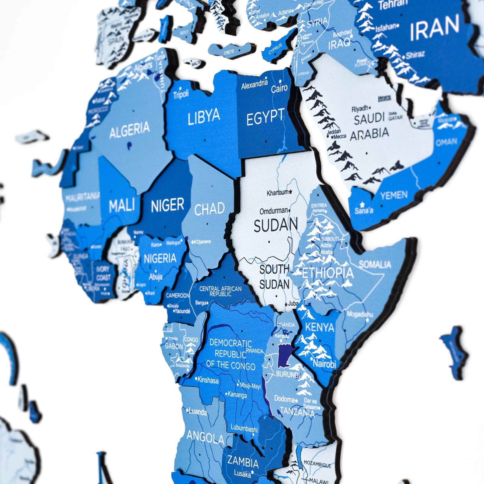 3D Wooden World Map Azure - Image 6